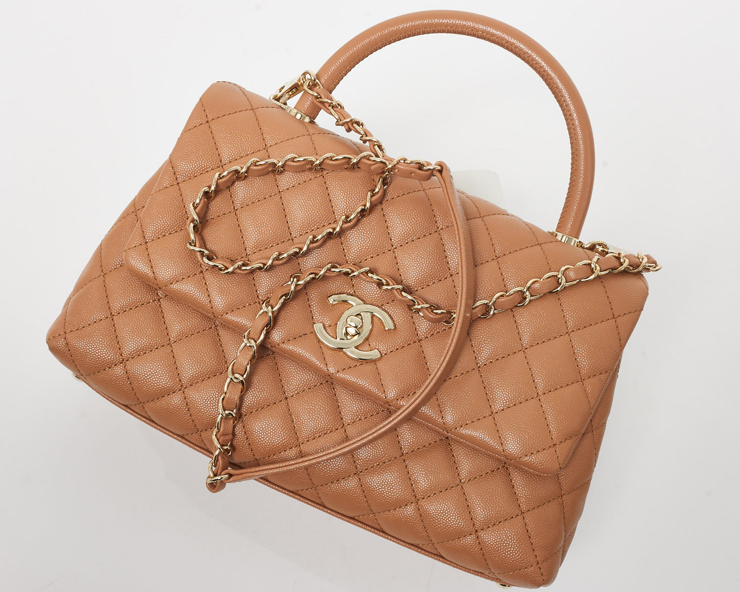 Chanel Camel Caviar Leather Coco Handle Medium Top Handle Bag
