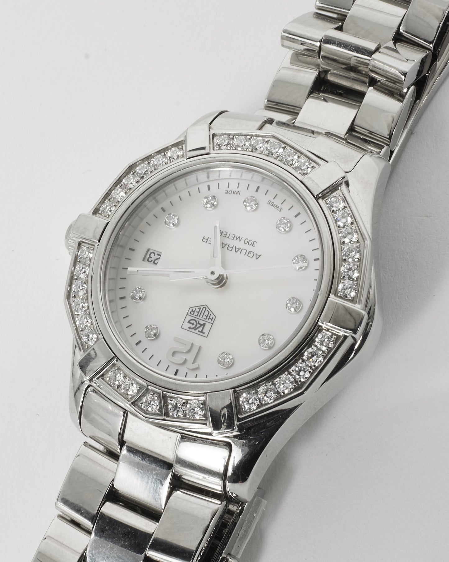 Tag Heuer White Mother Of Pearl Dial & Diamond Aqua Racer 27MM Watch