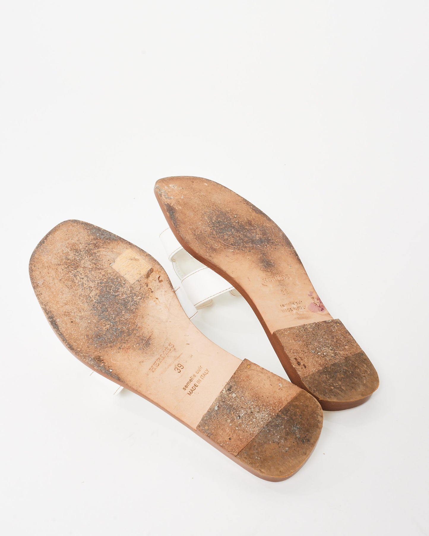 Hermès White Leather H Oran Sandals - 39