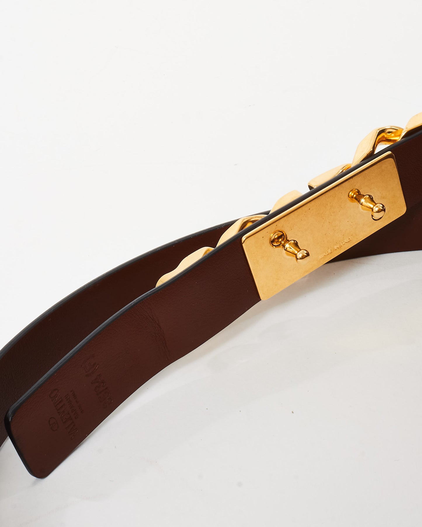 Valentino Brown Leather VLogo Chain Leather Belt GHW - 85