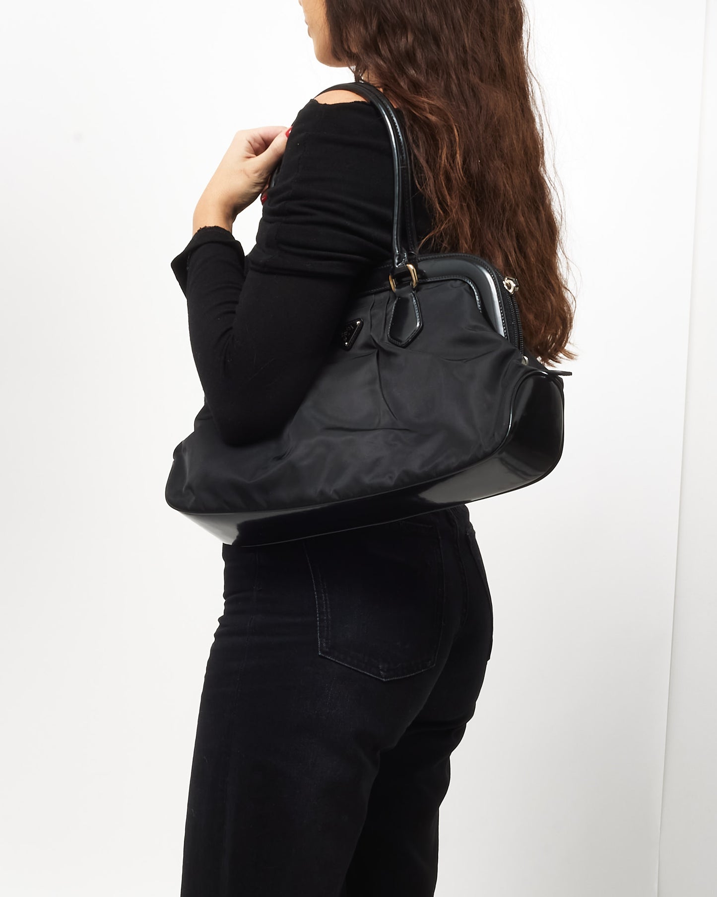 Prada Black Leather Trim and Nylon Doctor Shoulder Bag