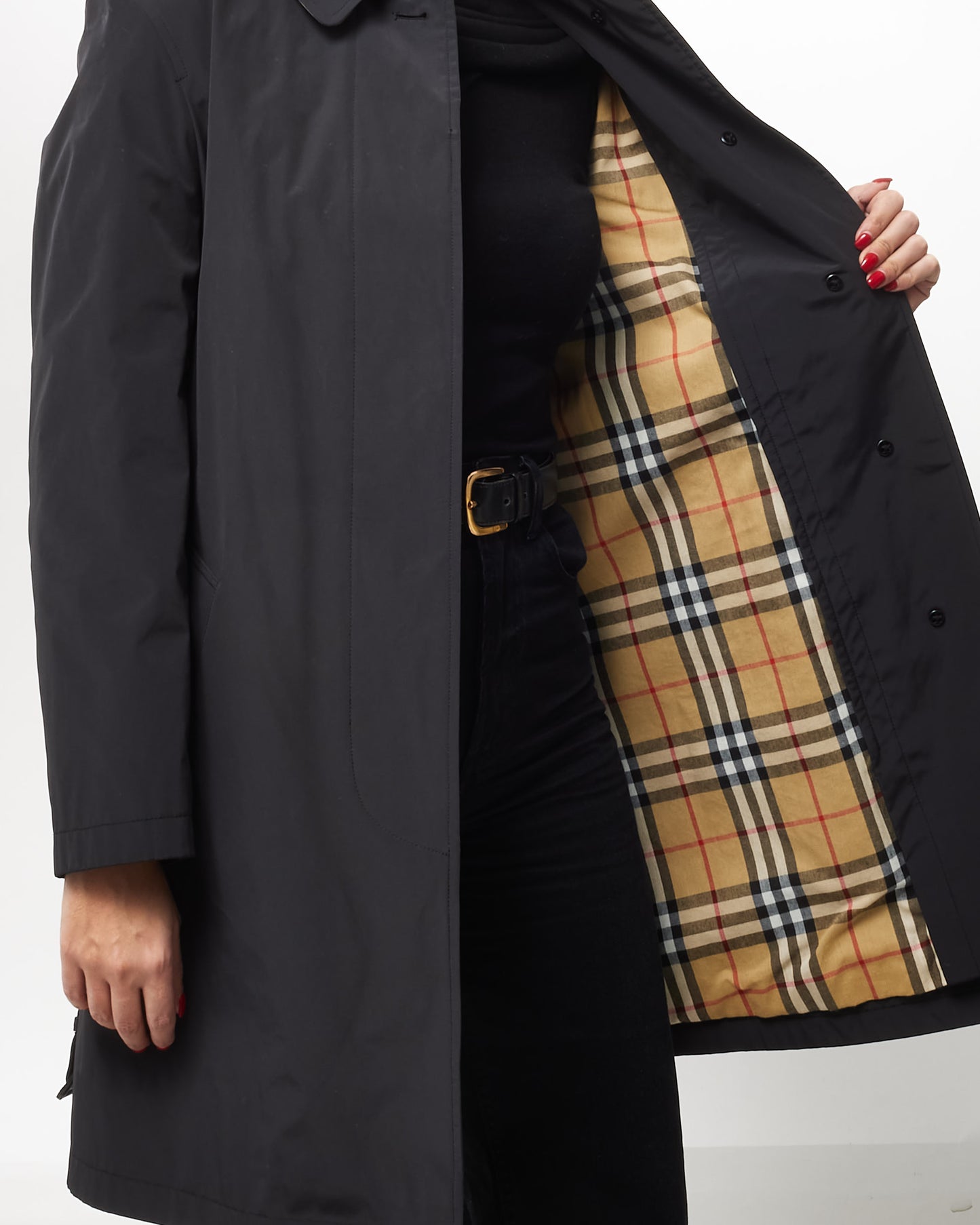 Burberry Black Nylon Belted Trench Coat - US 4