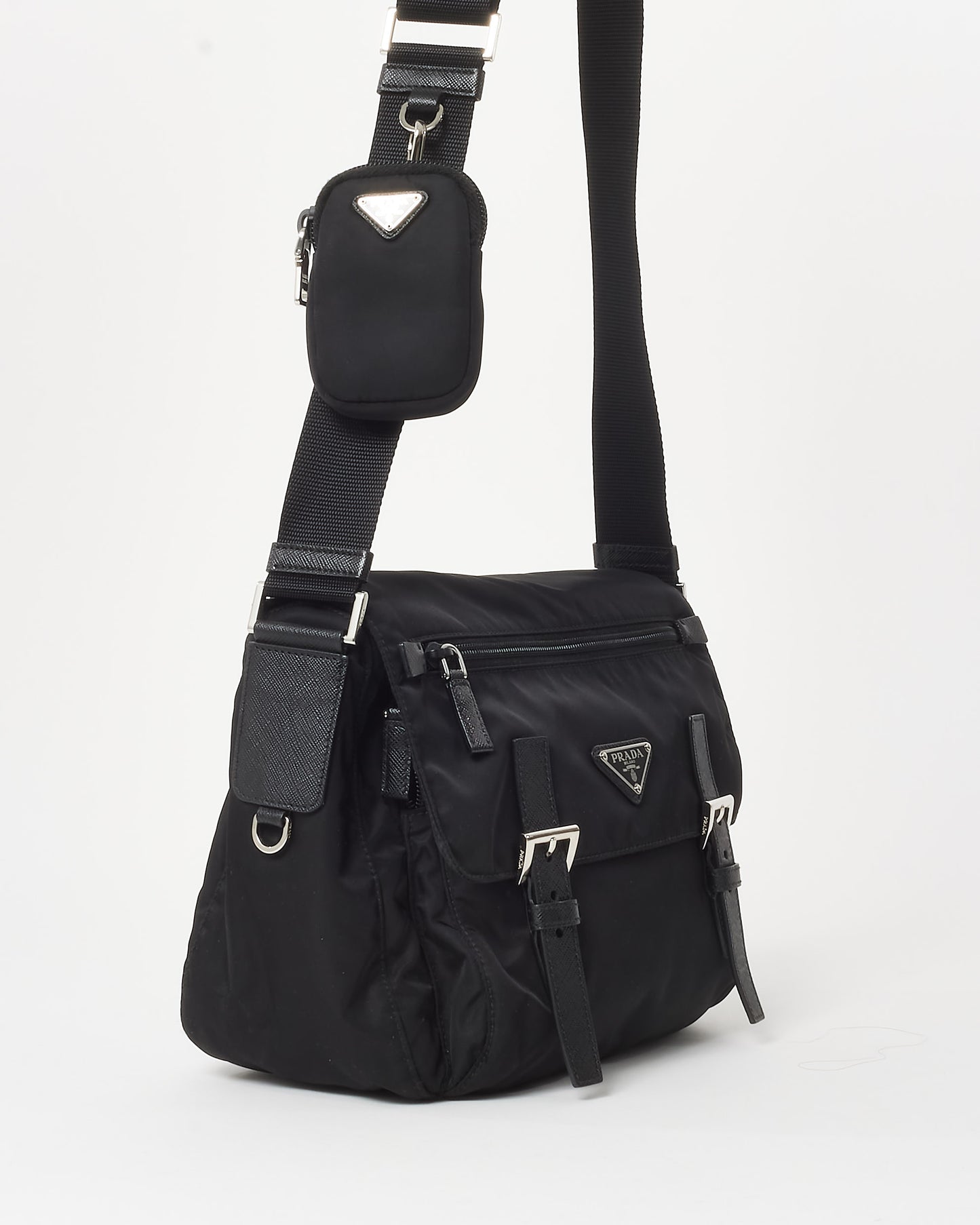 Prada Black Re-Nylon Buckle Crossbody Bag with Re-edition Strap