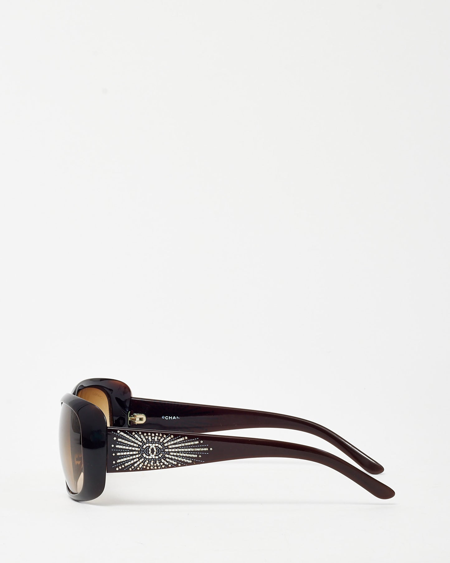 Chanel Brown 6026B Crystal Strass CC Logo Round Sunglasses