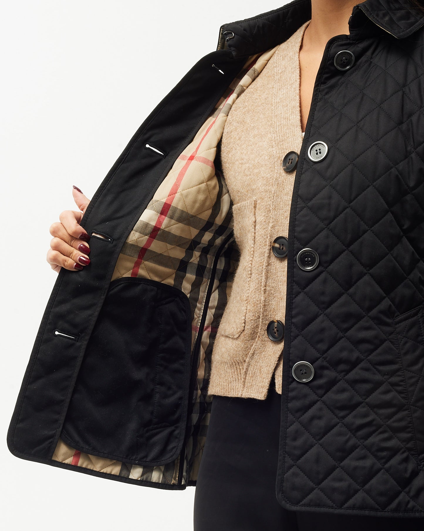 Burberry Black Padded Quilted Button Up Jacket - S