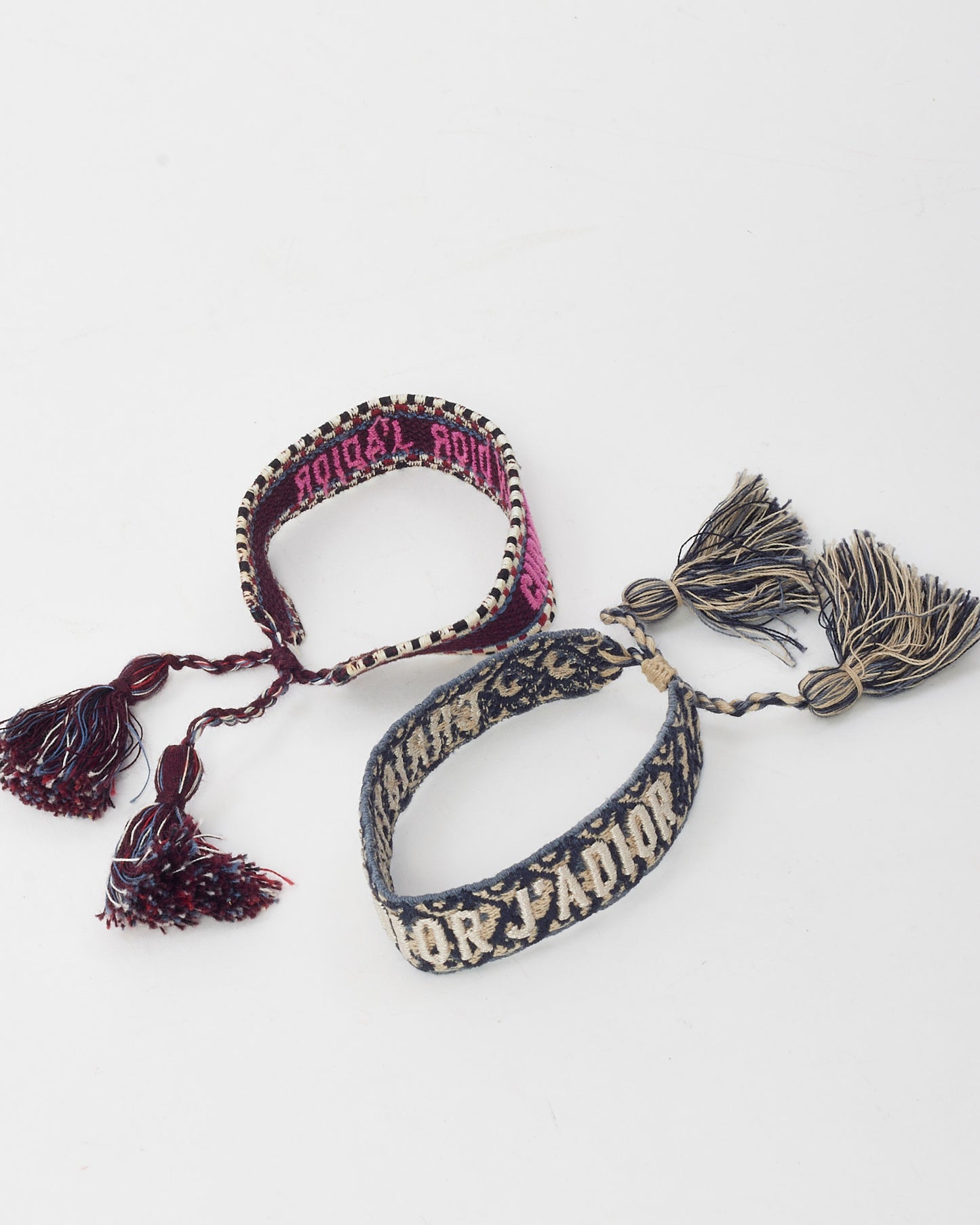 Dior Burgundy and Pink and Blue Oblique Cotton Embroidered Friendship Bracelet Set