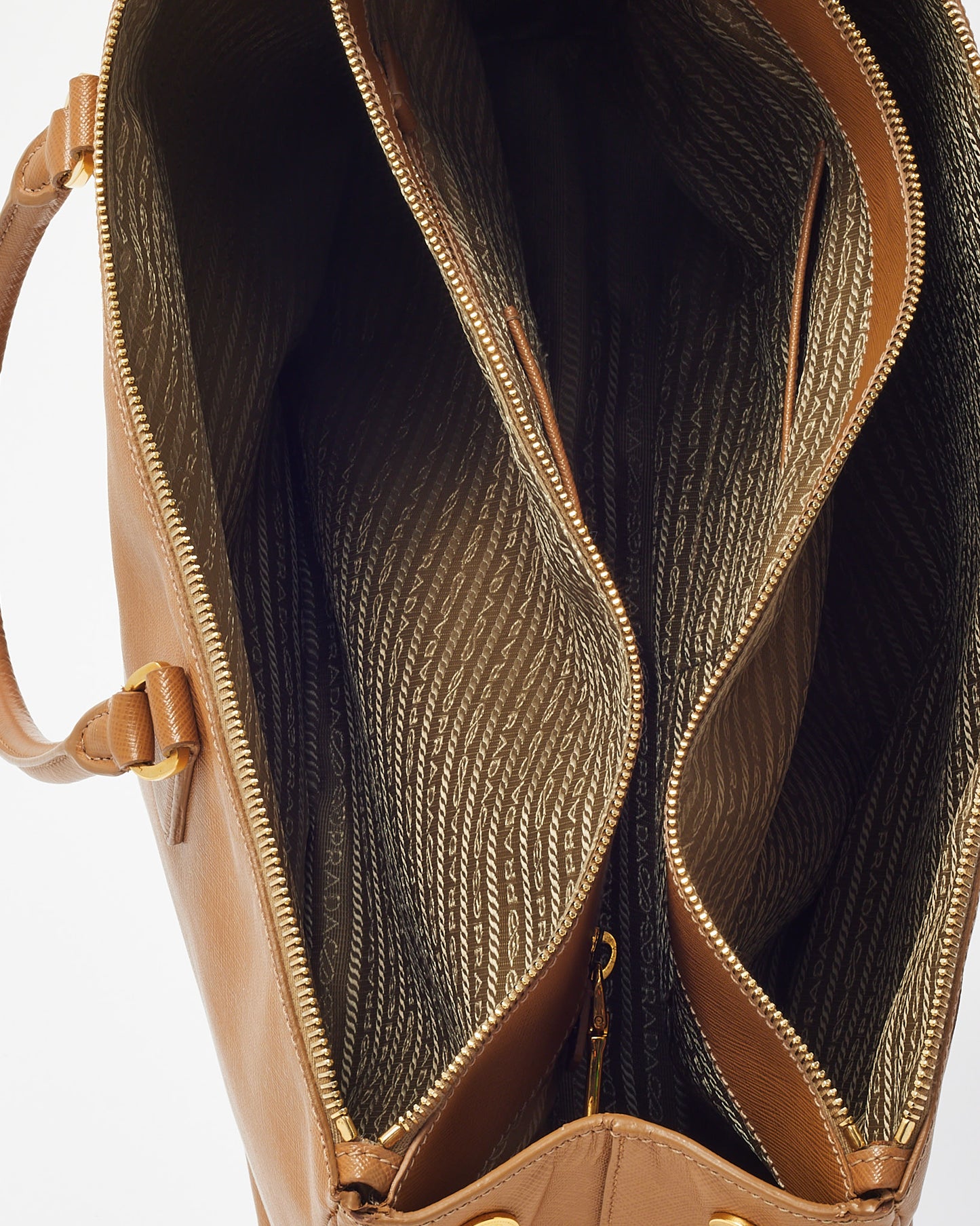Prada Tan Caramel Saffiano Leather Large Double Zip Galleria Tote Bag