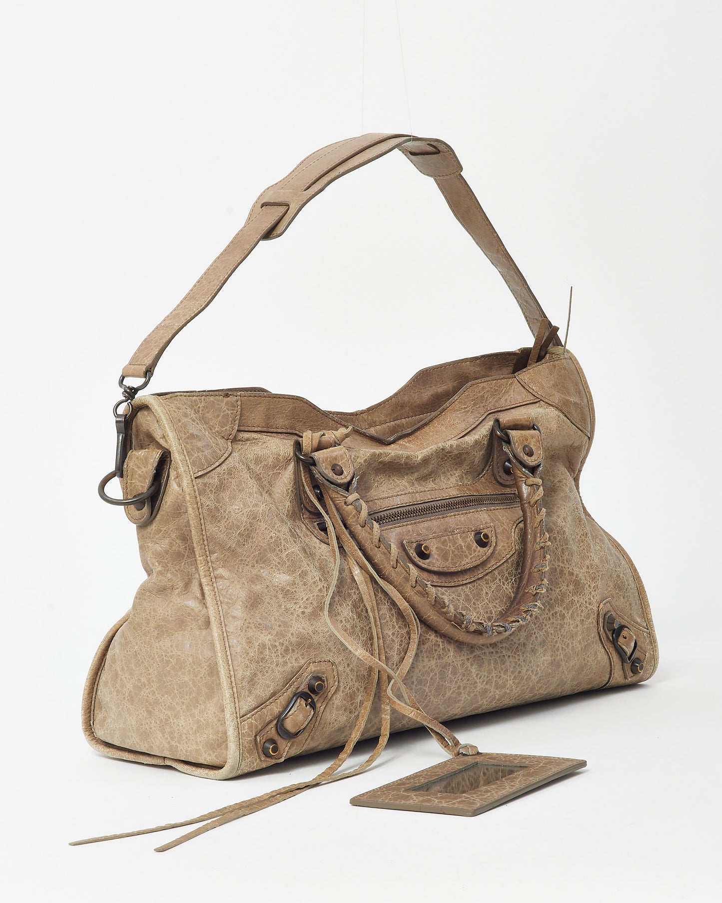 Balenciaga Beige Lambskin Leather Classic Hardware Motorcycle City Bag