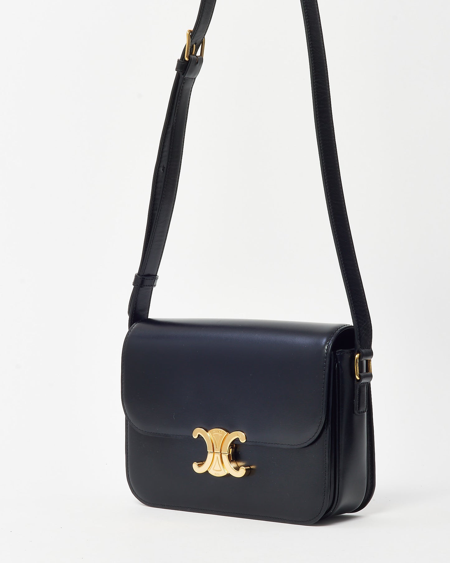 Celine Black Shiny Calfskin Leather Medium Classique Triomphe Bag GHW