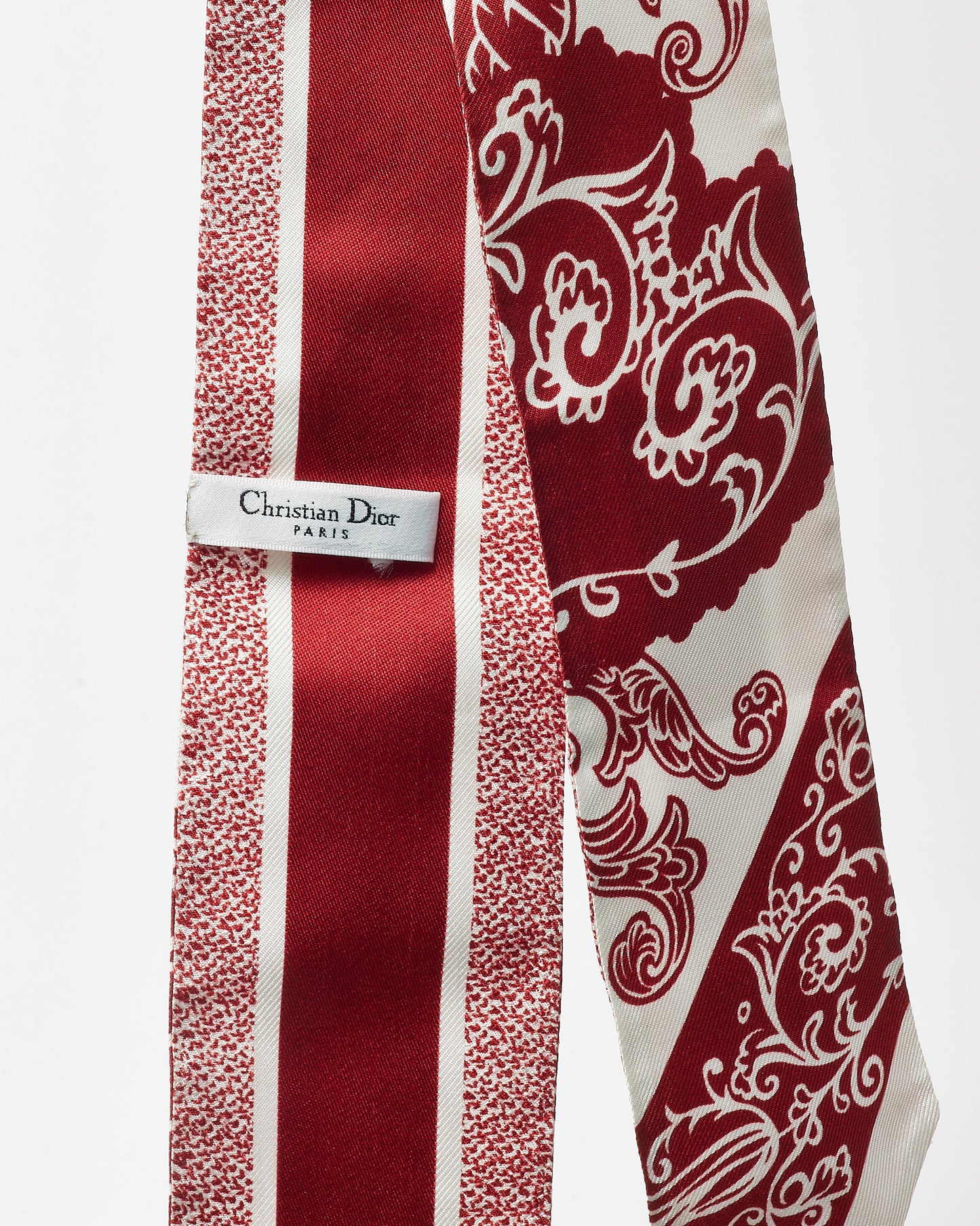 Dior Red and White Silk Logo and Paisley Mitzah Twilly Scarf