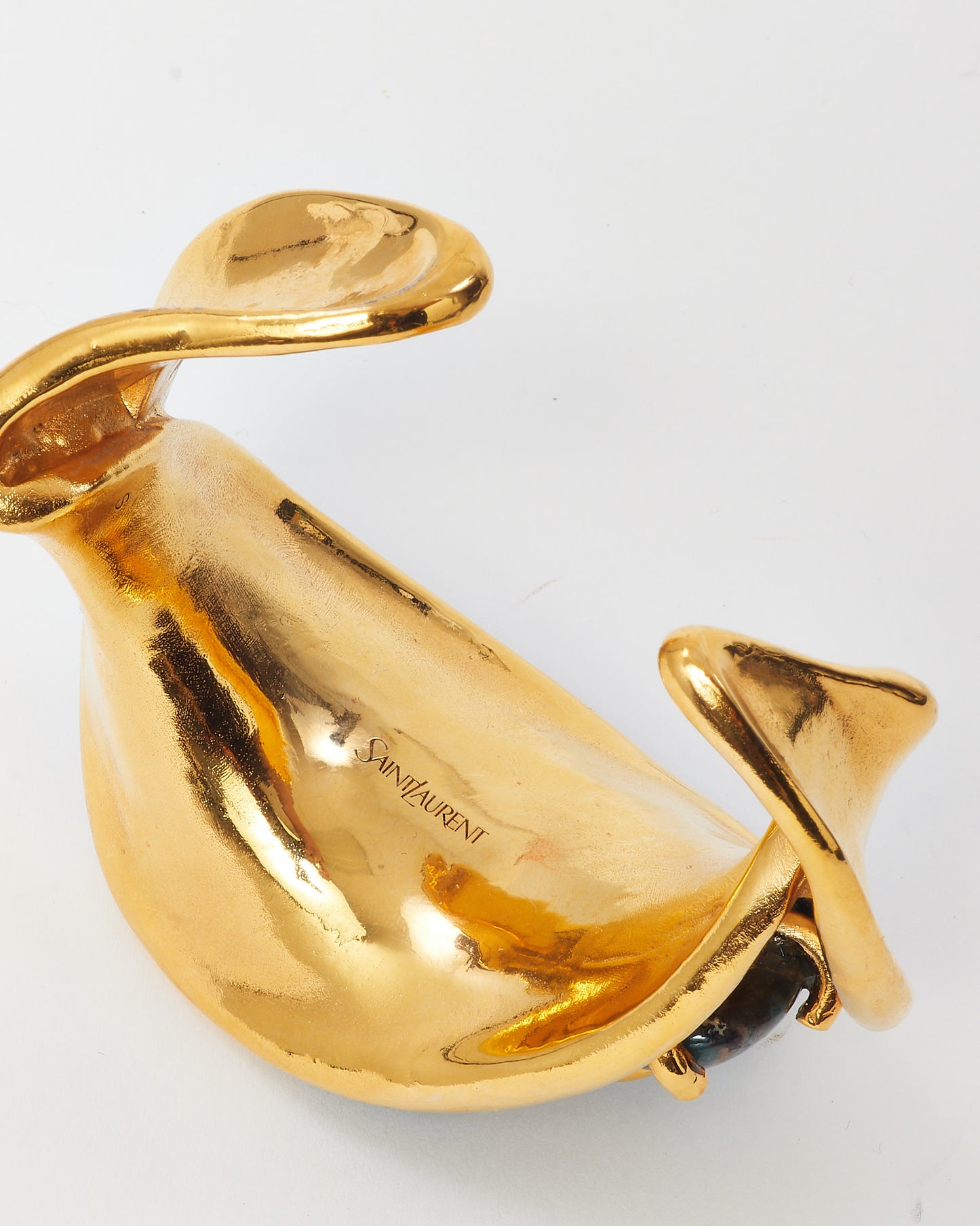 Saint Laurent Gold Brass and Blue Apatite Gemstones Twist Cuff Bracelet - S