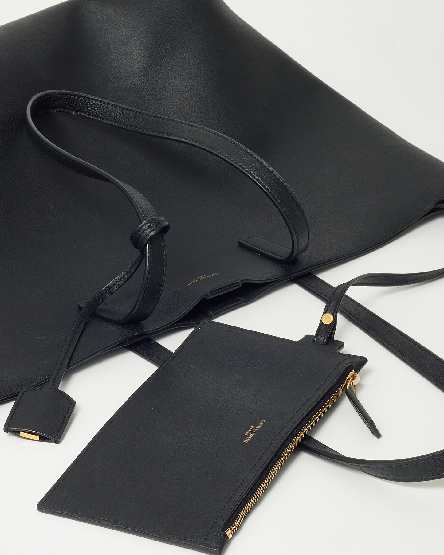 Saint Laurent Black Calfskin Leather E/W Shopping Tote