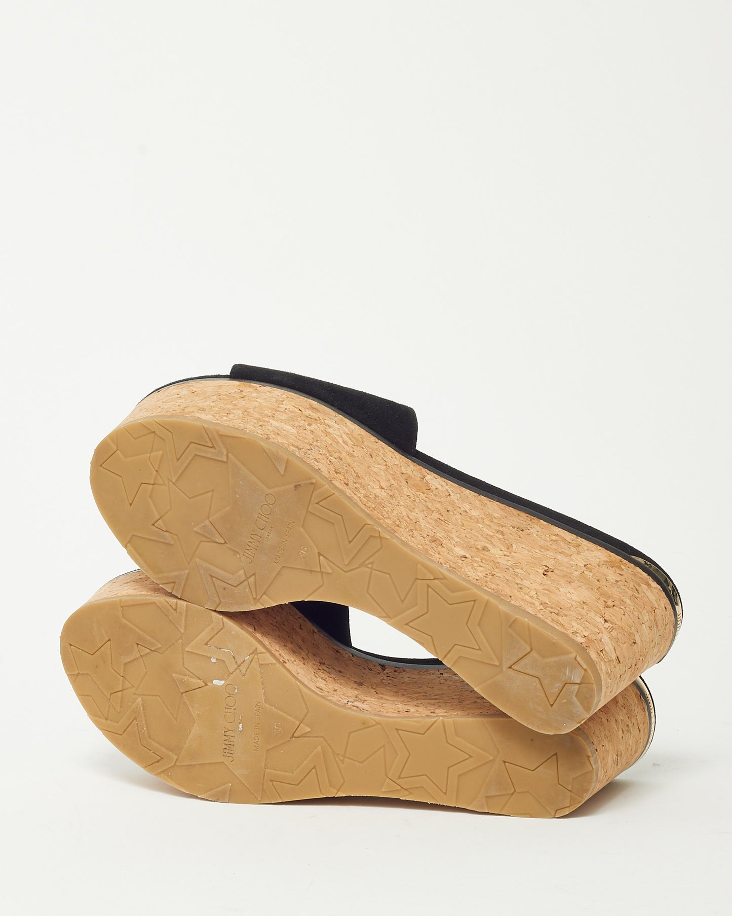 Jimmy Choo Black Suede Cork Wedge Platform Slide Sandals - 36