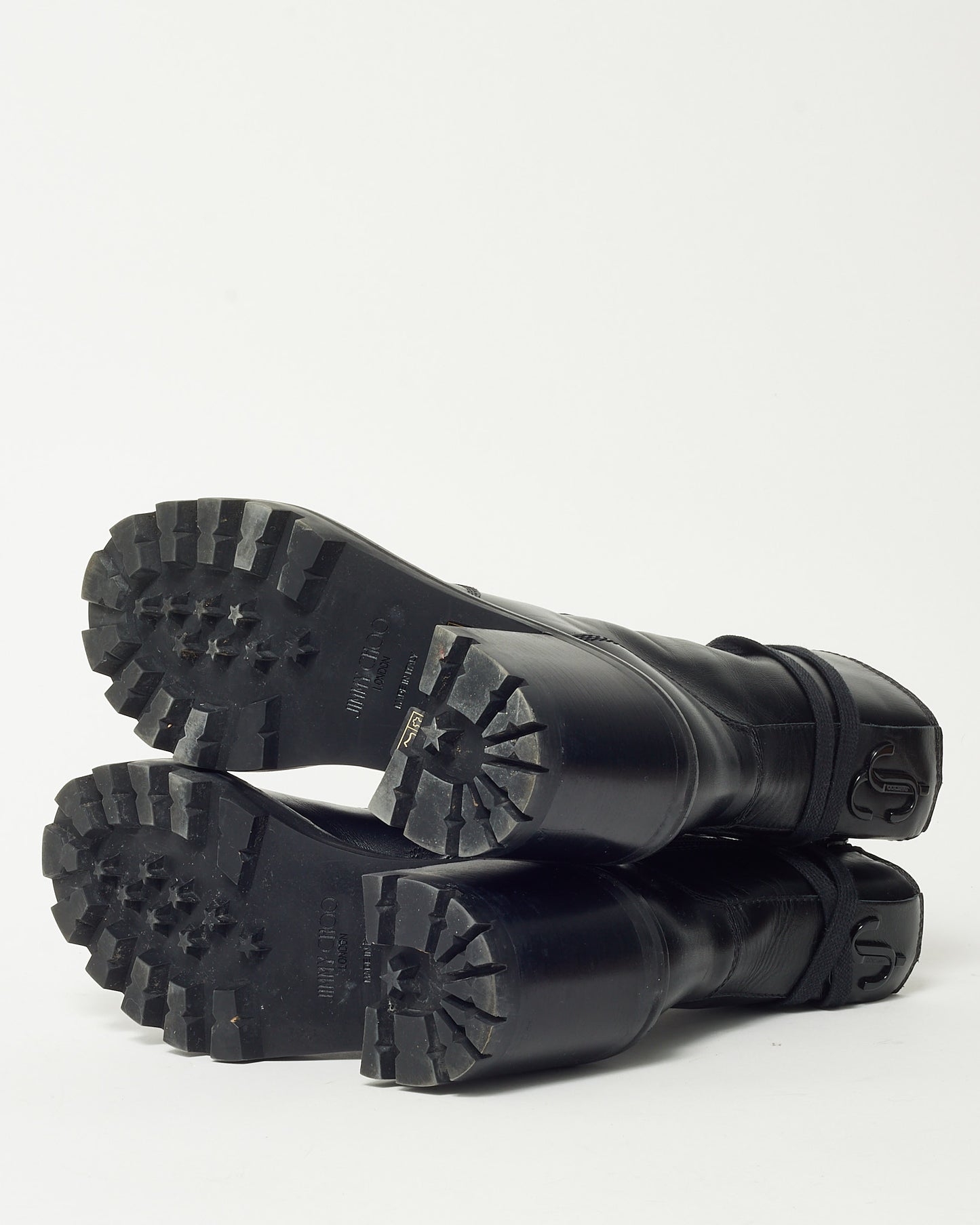 Jimmy Choo Black Leather JC Combat Lace Up 65mm Boots - 35.5