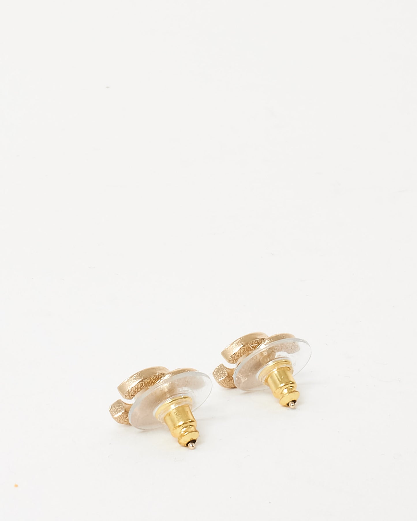 Chanel Gold Crystal Studded Strass CC Logo Earrings