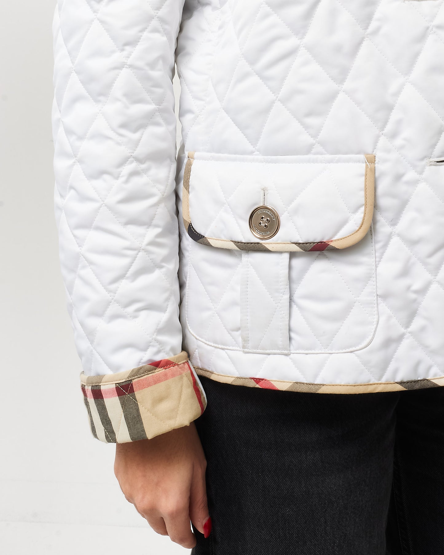 Burberry White Padded Nylon Check Trim Jacket - M/L