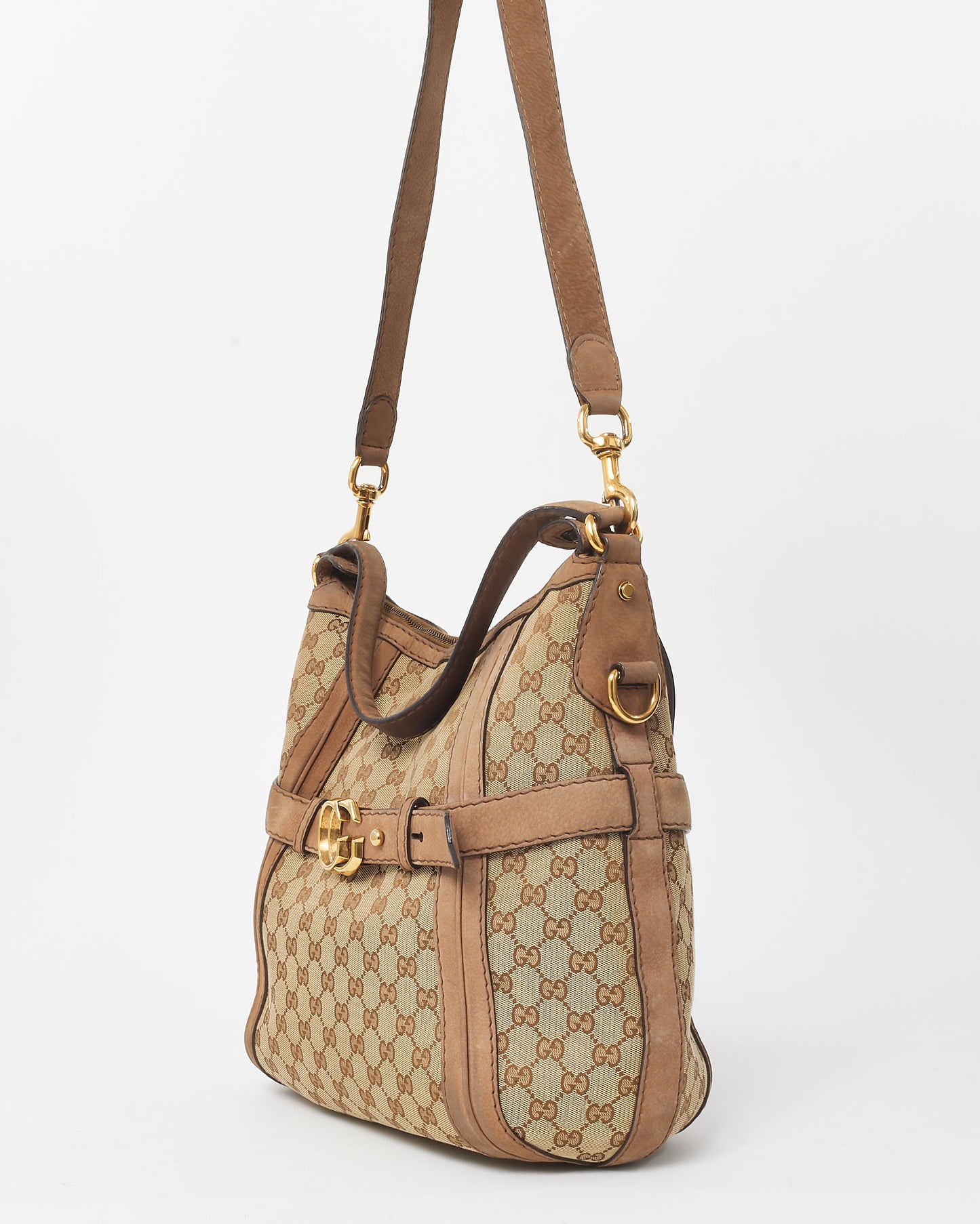 Gucci Brown & Beige Monogram Canvas GG Medium Running Hobo 2Way Bag
