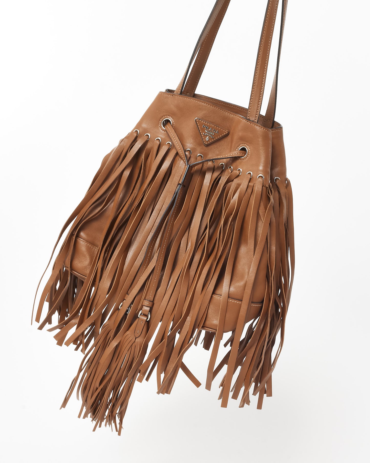 Prada Tan Soft Calf Leather Fringe Bucket Bag