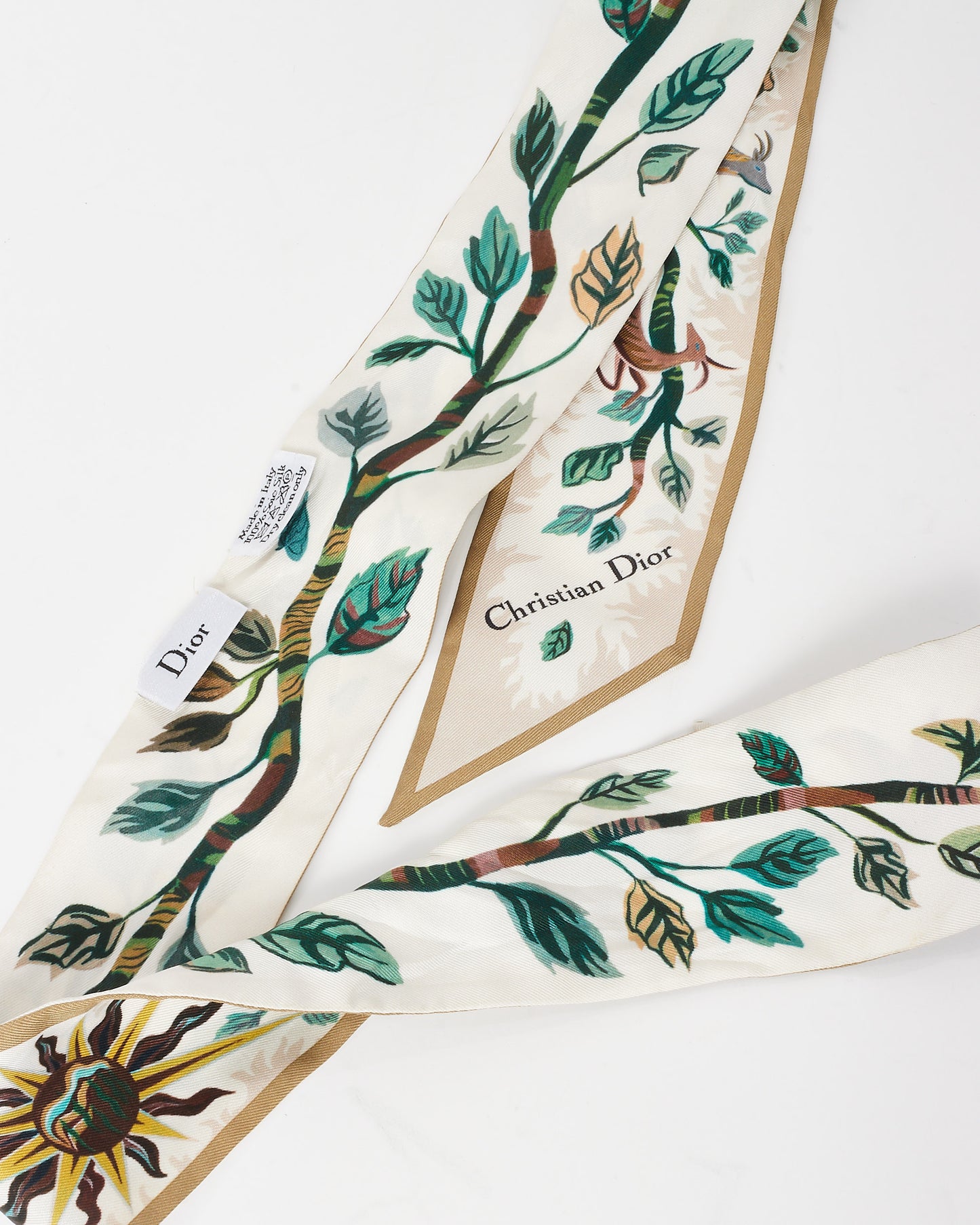 Dior Cream and Beige Botanical Flower and Butterfly Mitzah Scarf