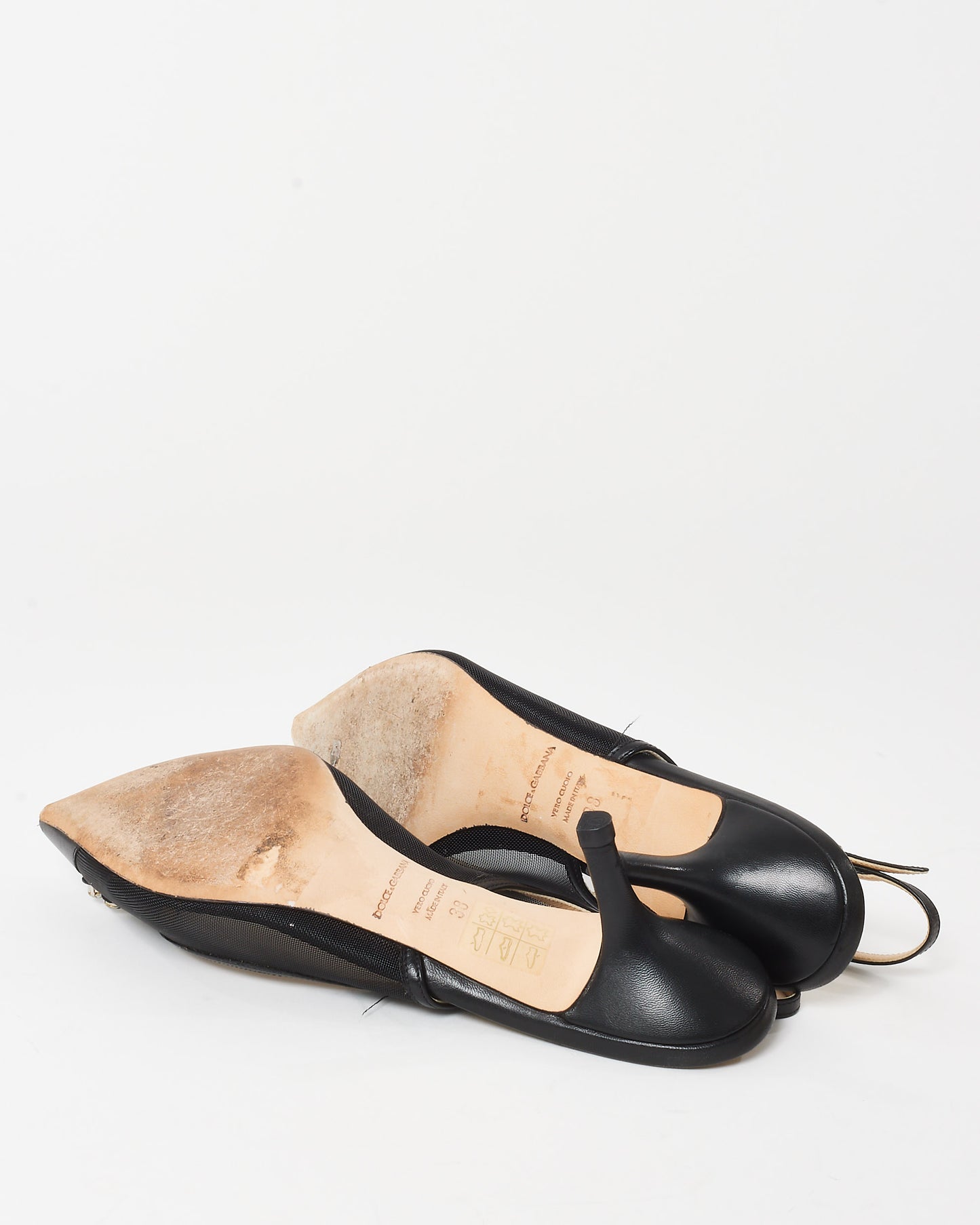 Dolce & Gabbana Black Felix Mesh Crystal Slingback Pumps - 38