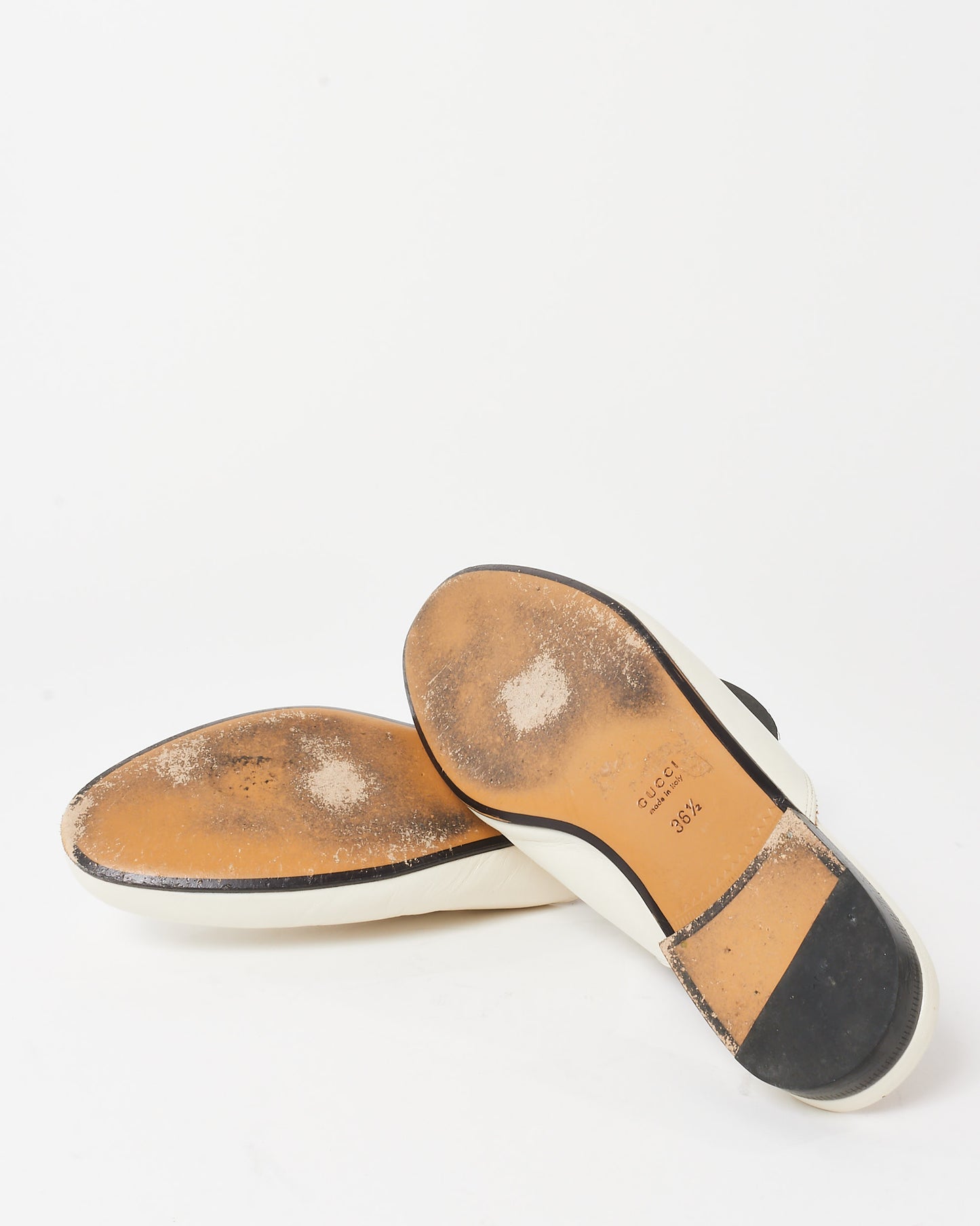 Gucci White Leather Princetown Horsebit Slipper Mules - 36.5