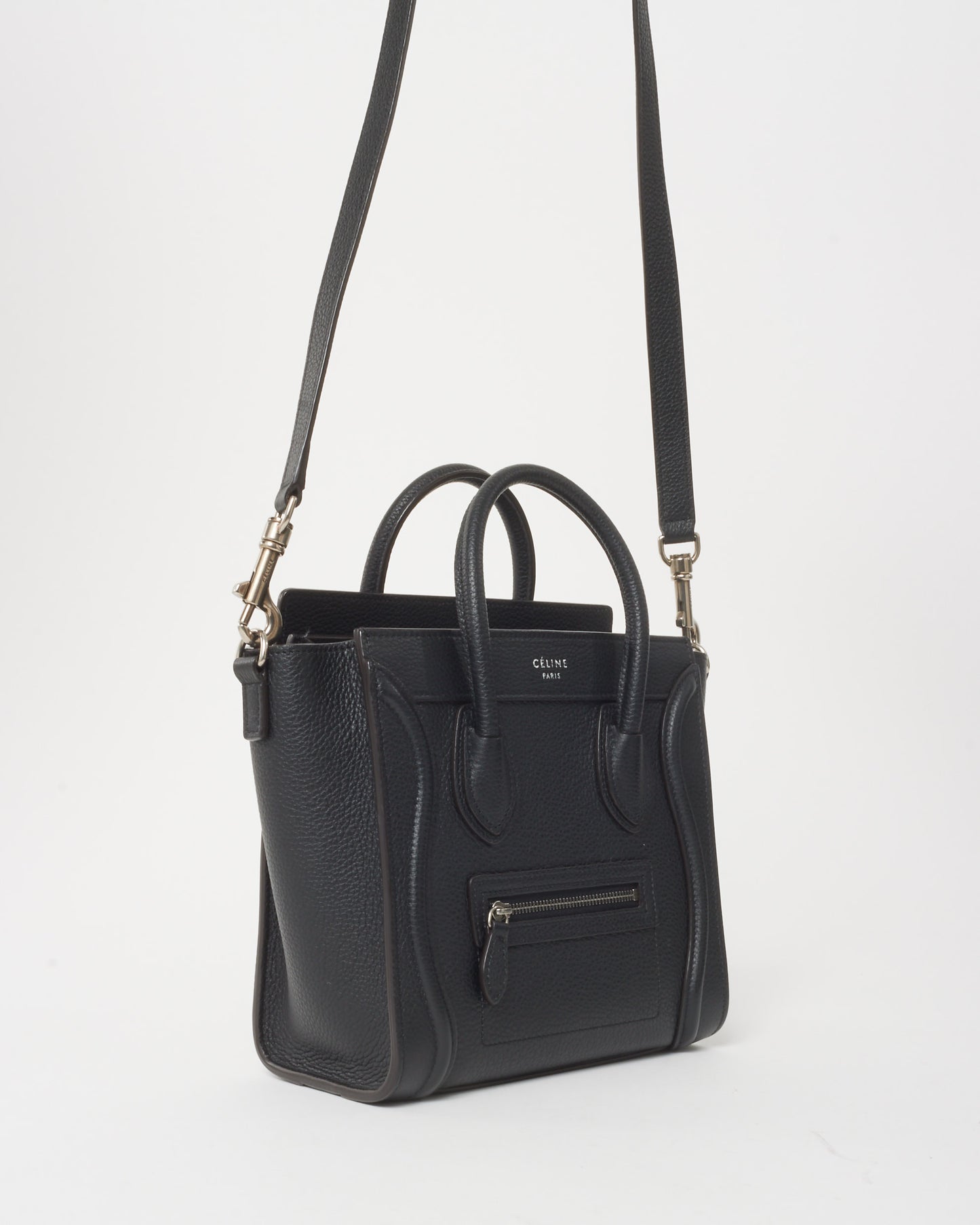 Celine Black Drummed Leather Nano Luggage Bag