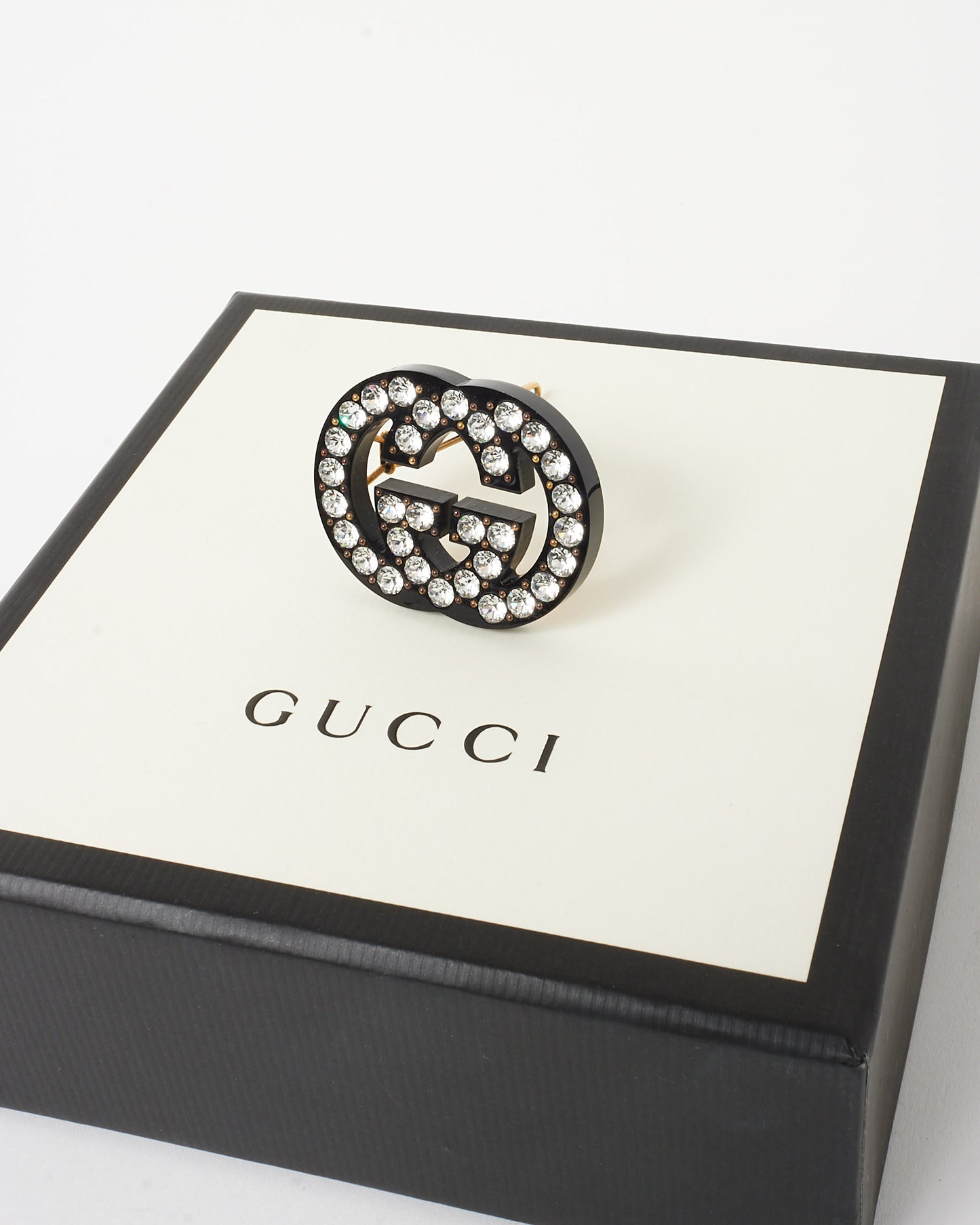 Gucci Black Resin & Crystal Interlocking G Hair Clip