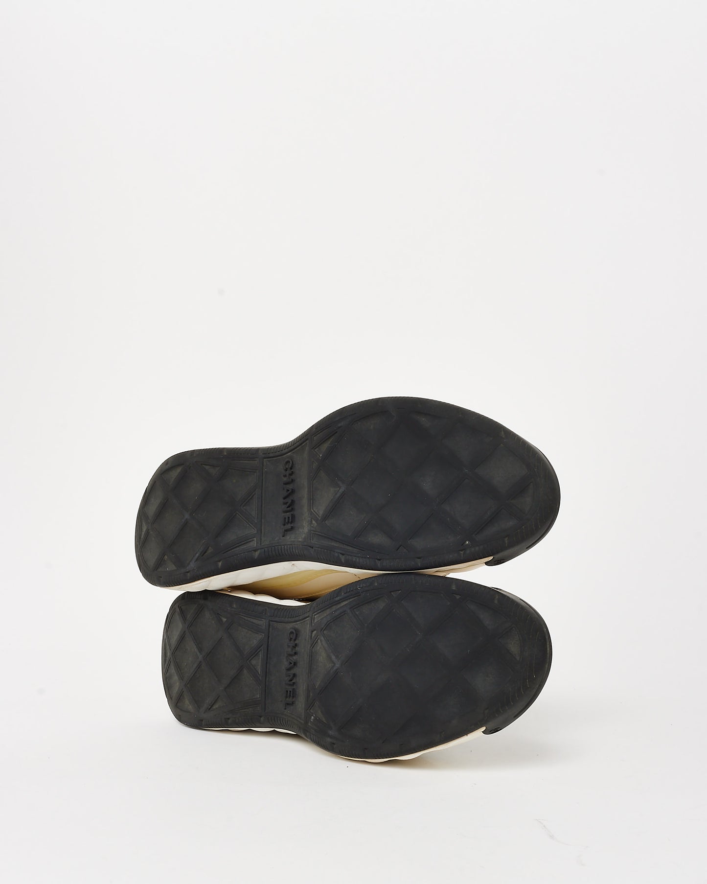 Chanel Beige, Black & White Suede and Mixed Fibers CC Logo Sneakers - 40