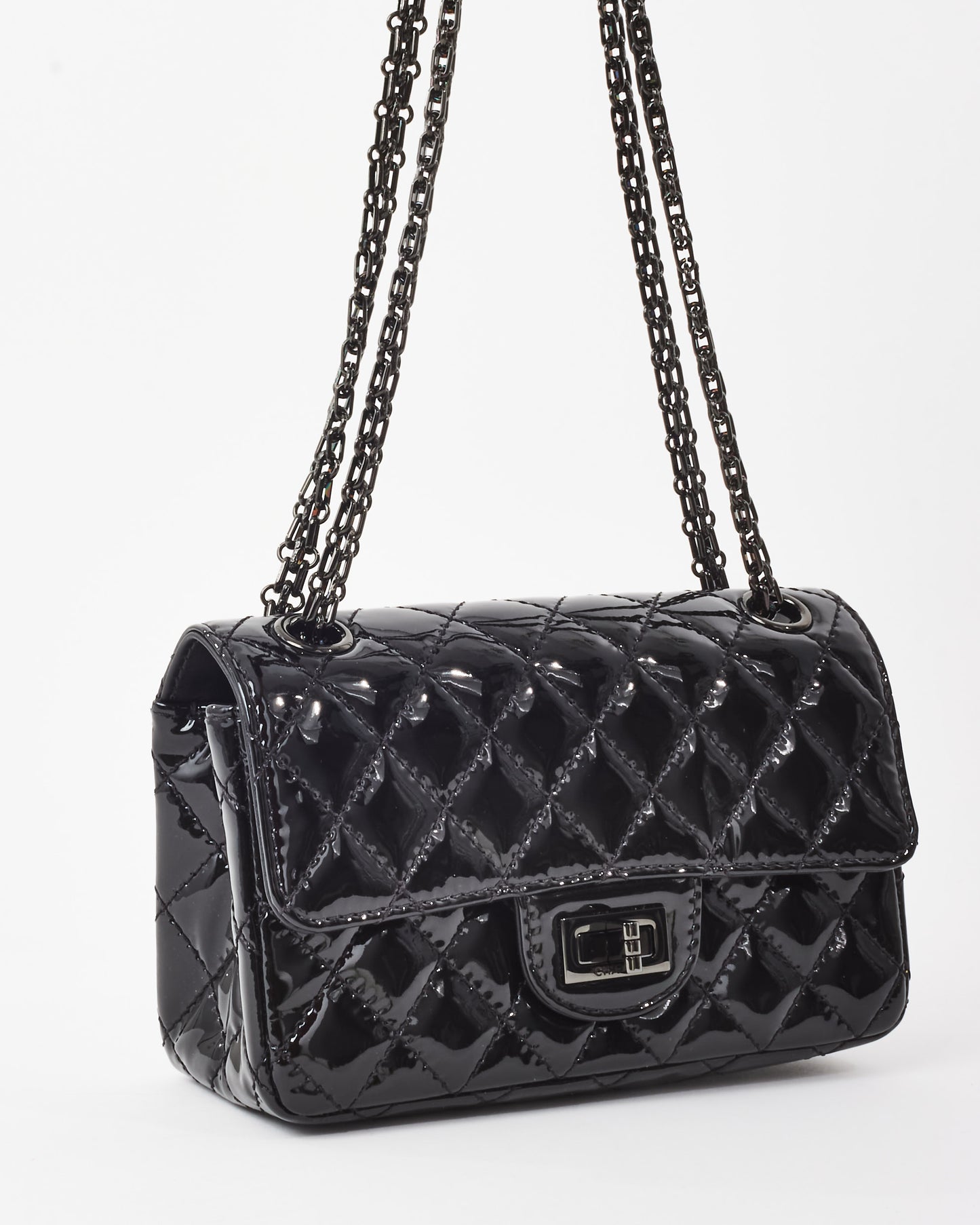 Chanel Black Quilted Patent Leather 2.55 Reissue So Black Mini Flap Bag