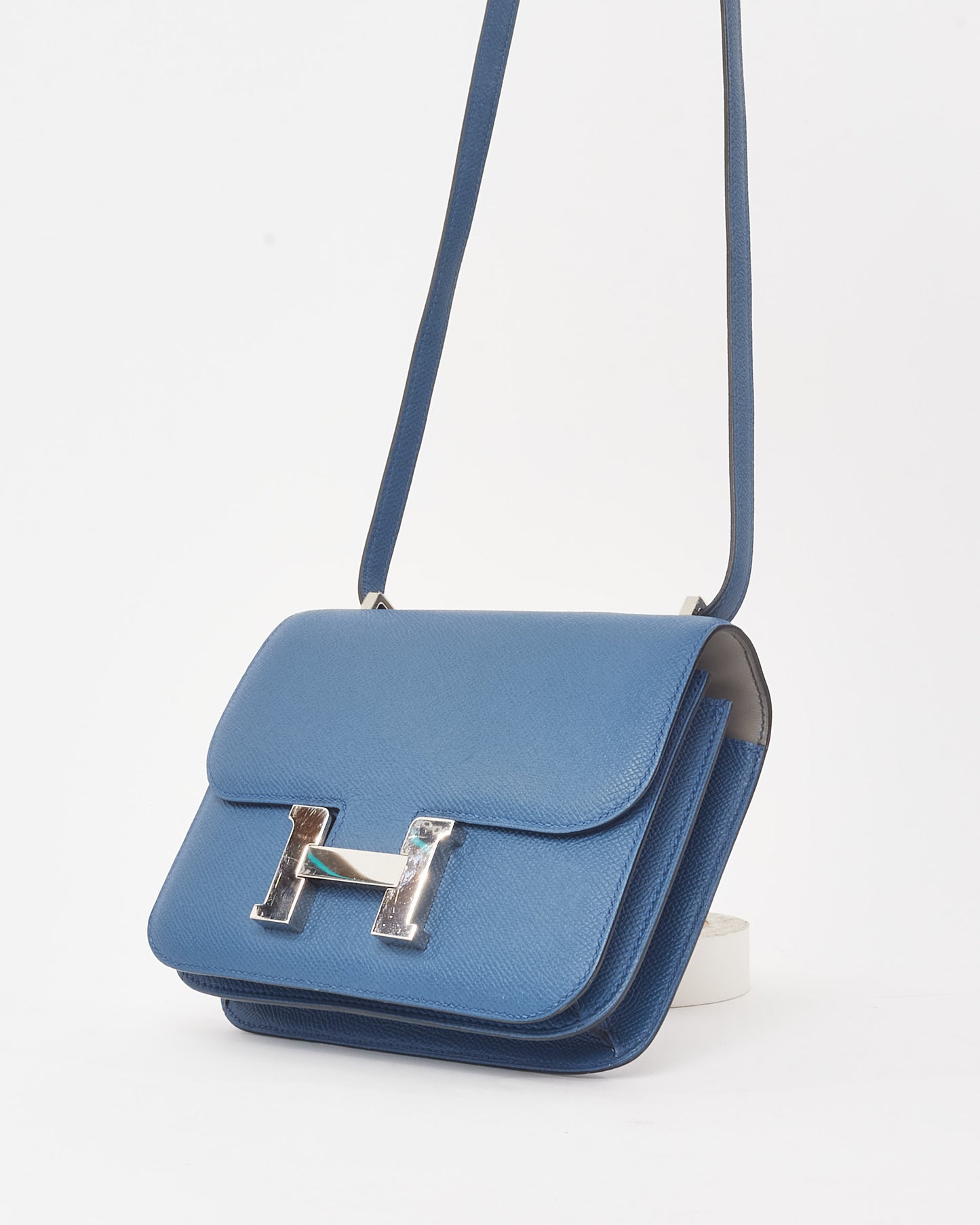 Hermès Navy Blue Agate Gris Epsom Leather Mini Constance Bag 18cm PHW