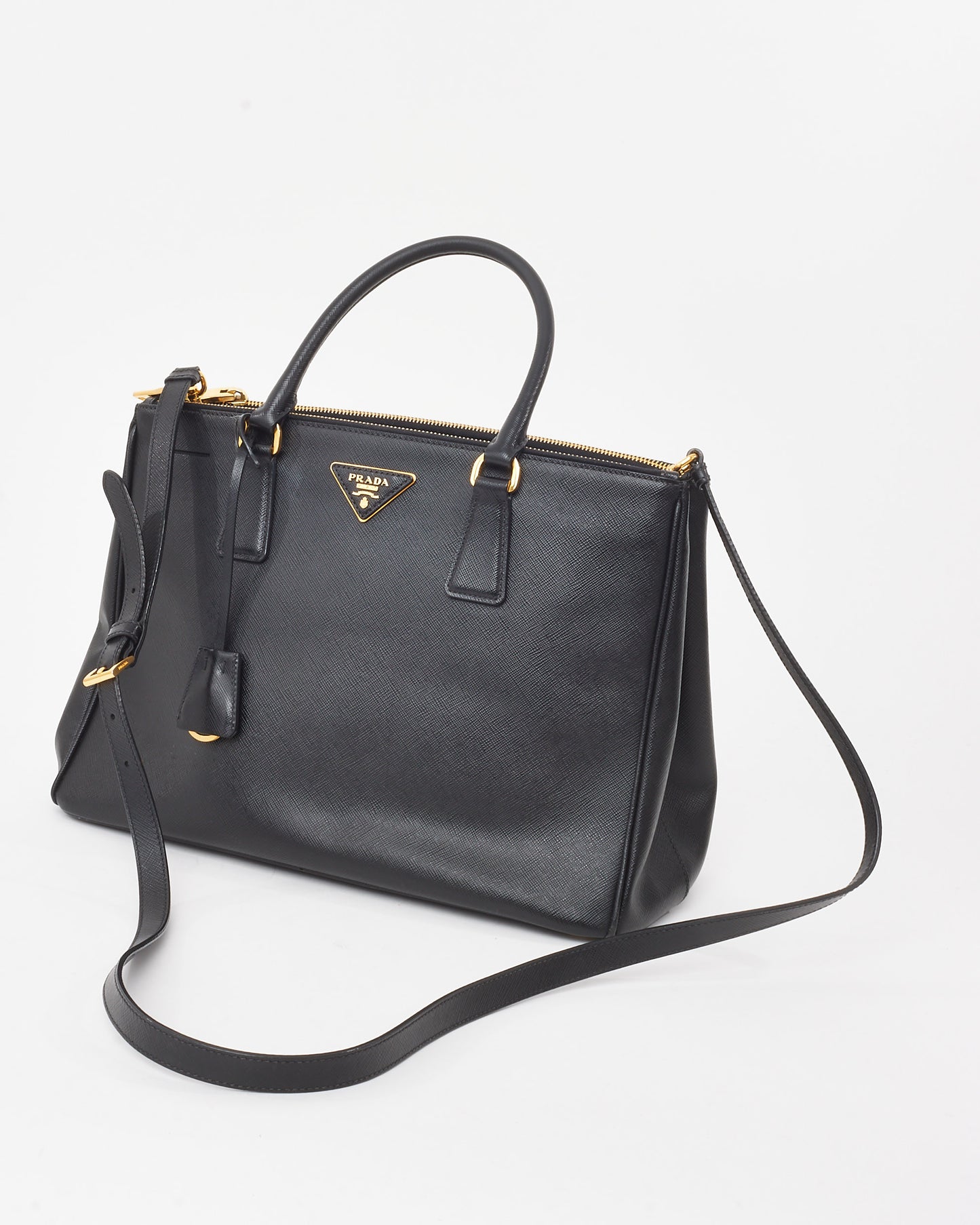 Prada Black Saffiano Lux Leather Double Zip Medium Galleria Tote