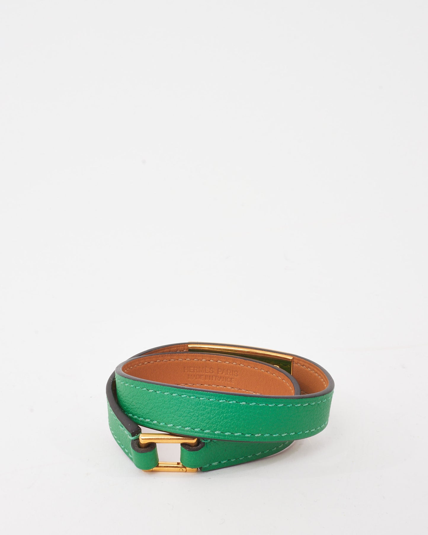 Hermès Green Swift Leather Rivale Double Tour Bracelet GHW - S