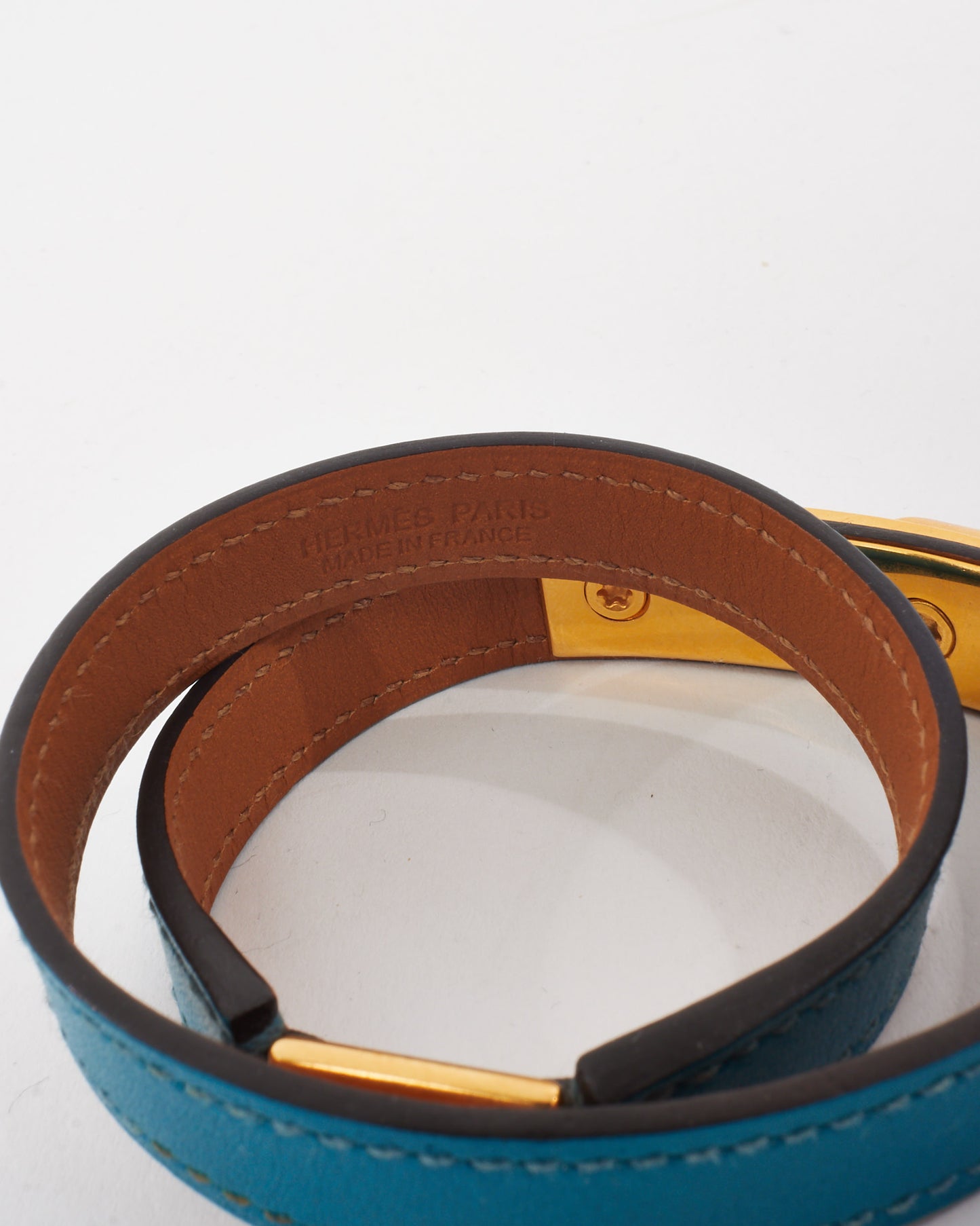 Hermès Blue Swift Leather Rivale Double Tour Bracelet GHW - S