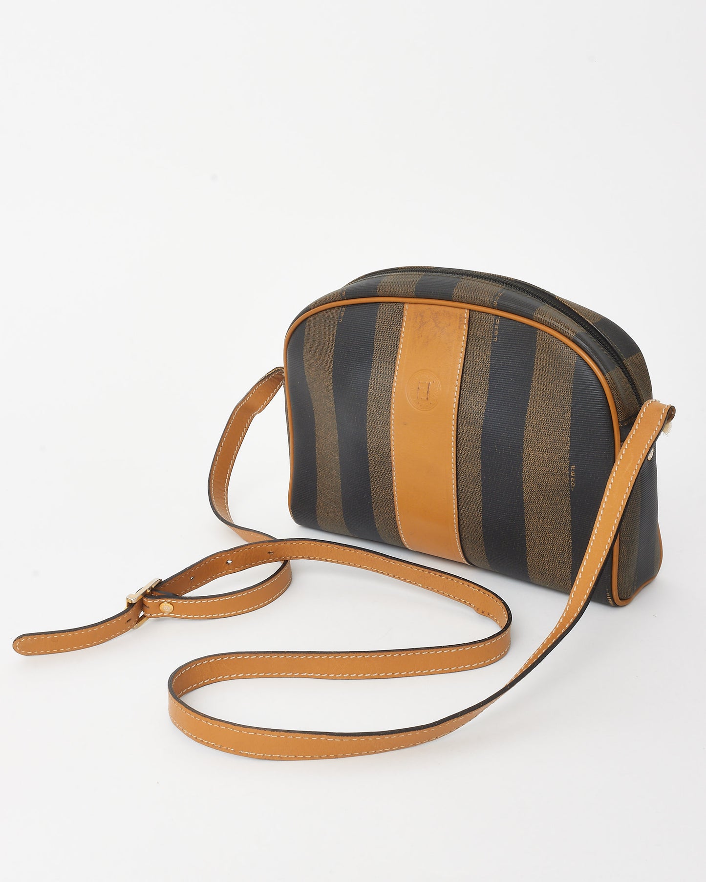 Fendi Vintage Brown & Tan Pequin Stripe Coated Canvas Crossbody Bag