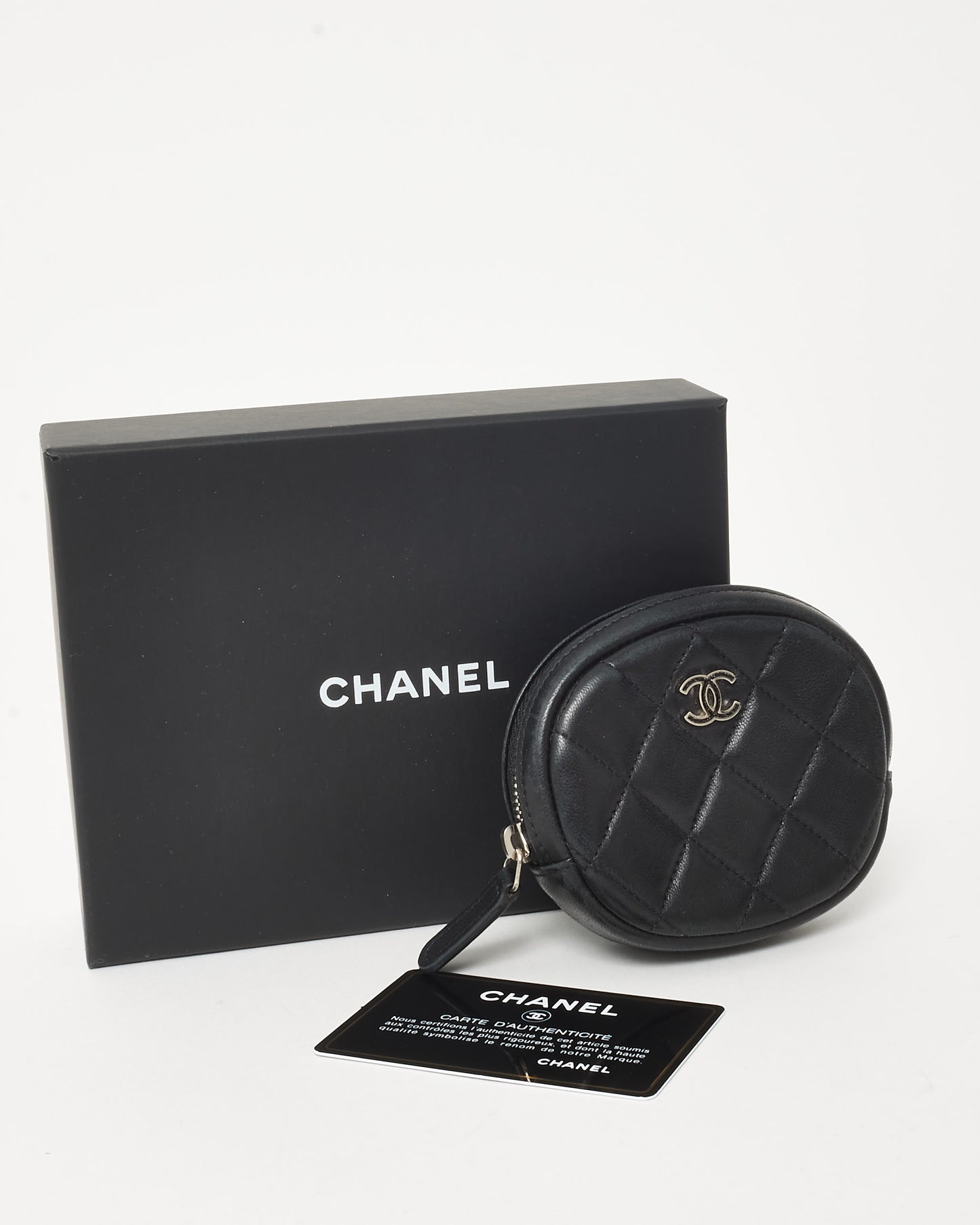 Chanel Black Lambskin CC Logo Round Coin Purse