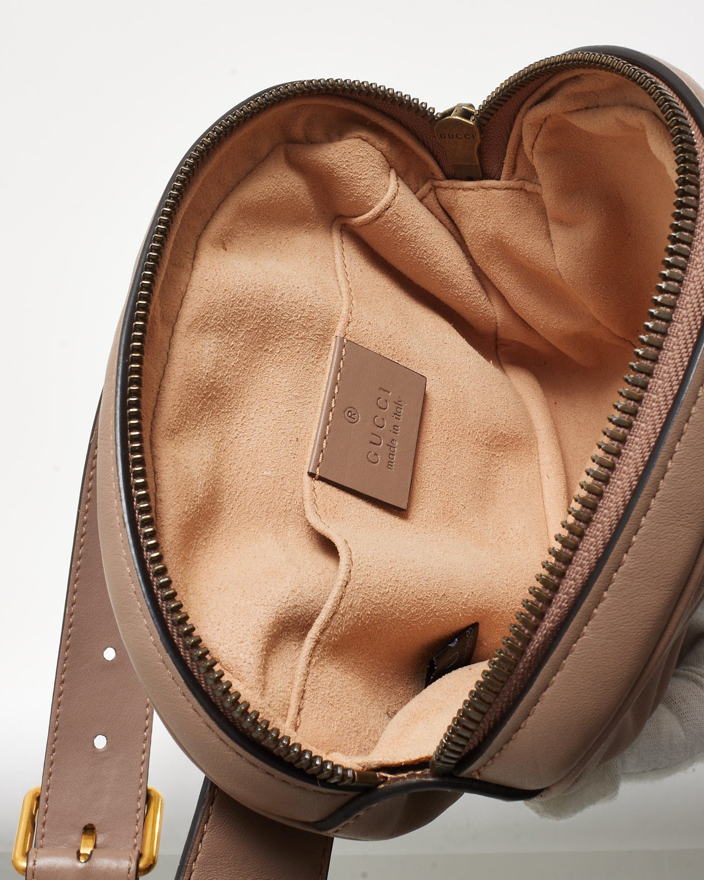 Gucci Beige Chevron Leather GG Marmont Belt Bag - 75/30