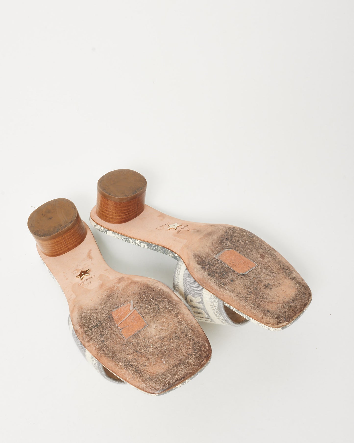 Dior Grey Embroidered Cotton and Toile de Jouy Motif Dway Heeled Sandals - 37