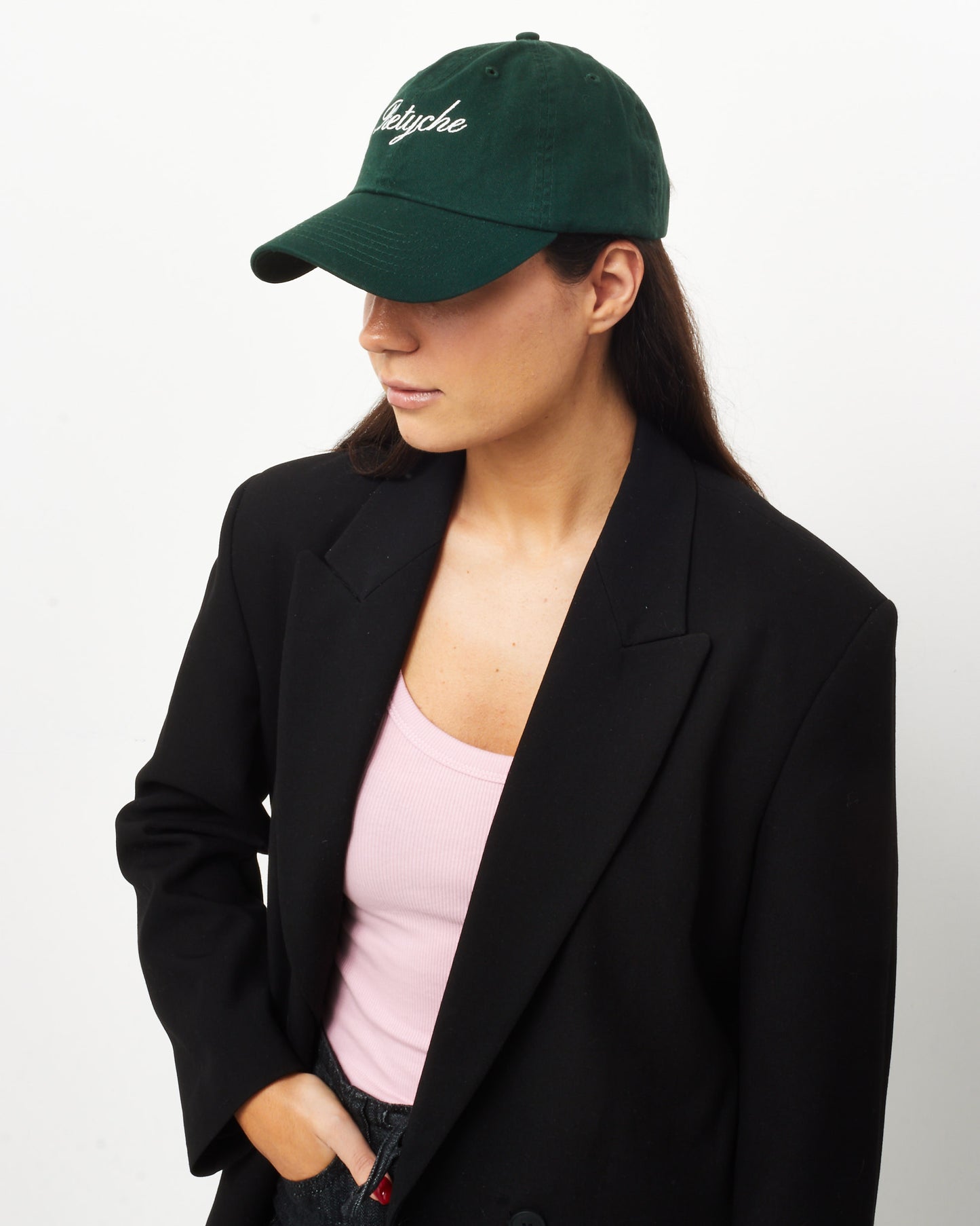 Retyche Green & White Cursive Logo Baseball Cap - O/S