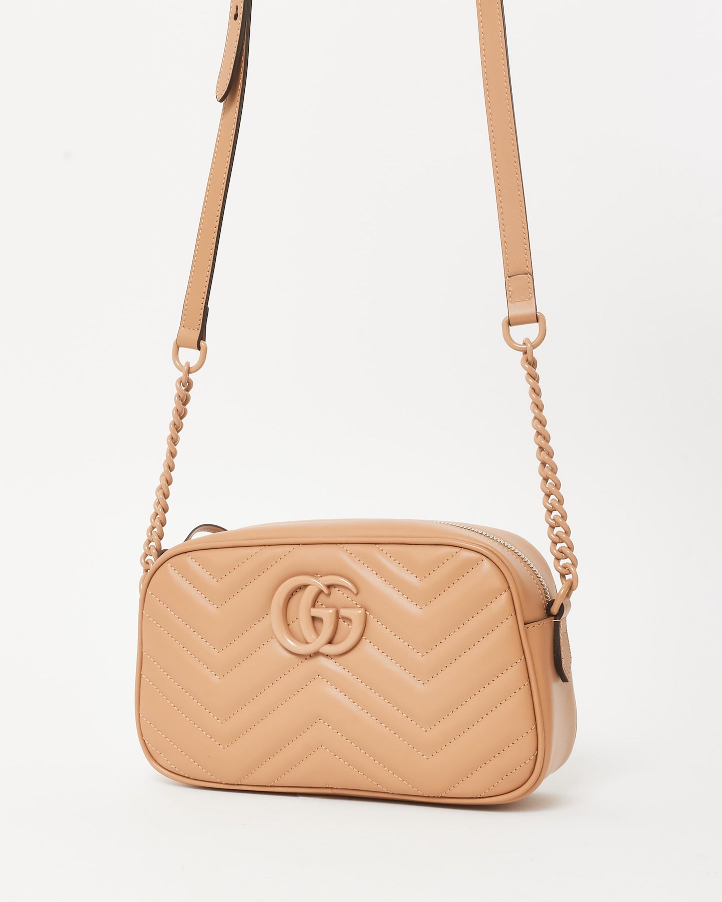 Gucci Beige Matelassé Chevron Leather GG Marmont Small Tonal Camera Bag