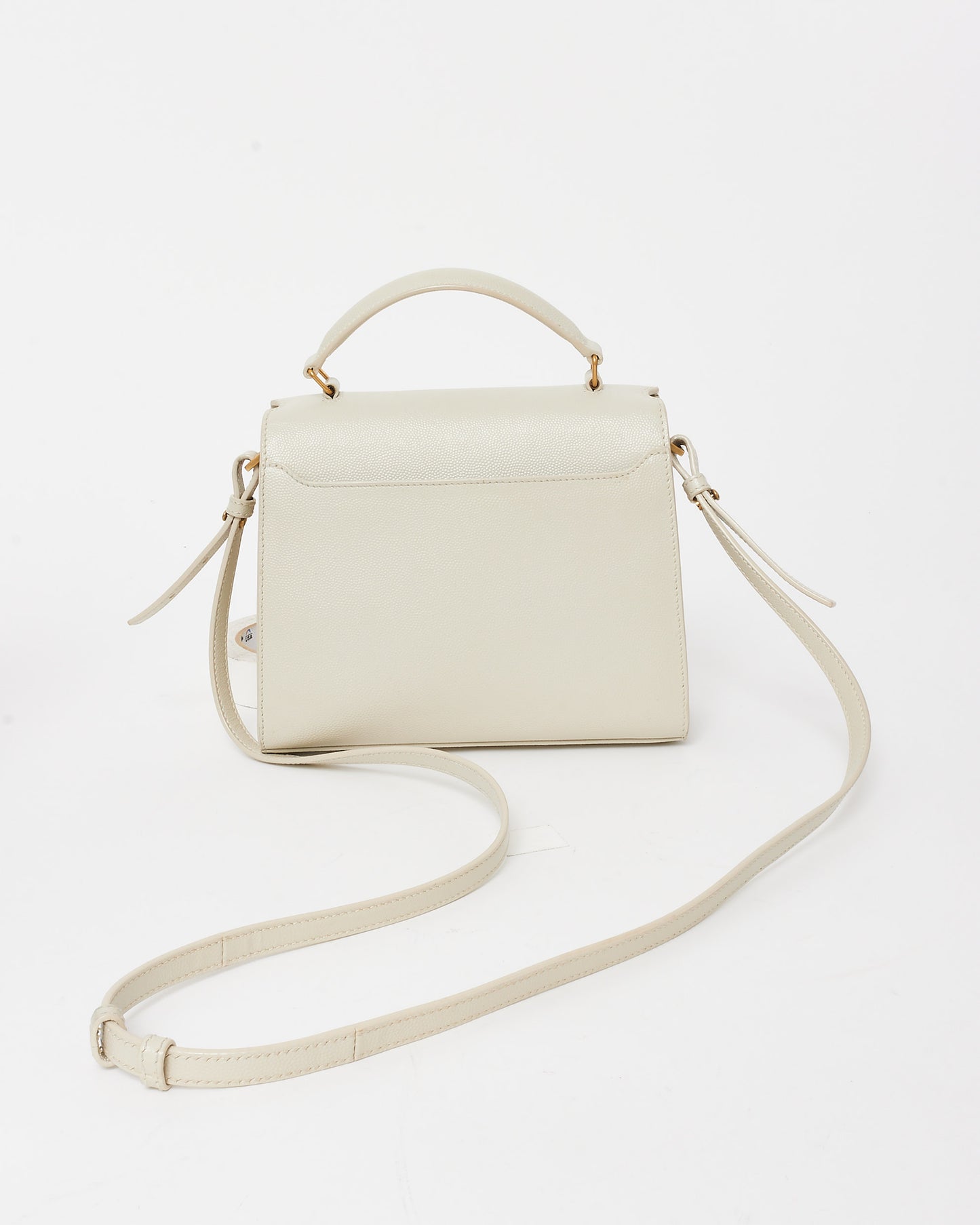 Saint Laurent White Leather Mini Cassandre Top Handle Bag