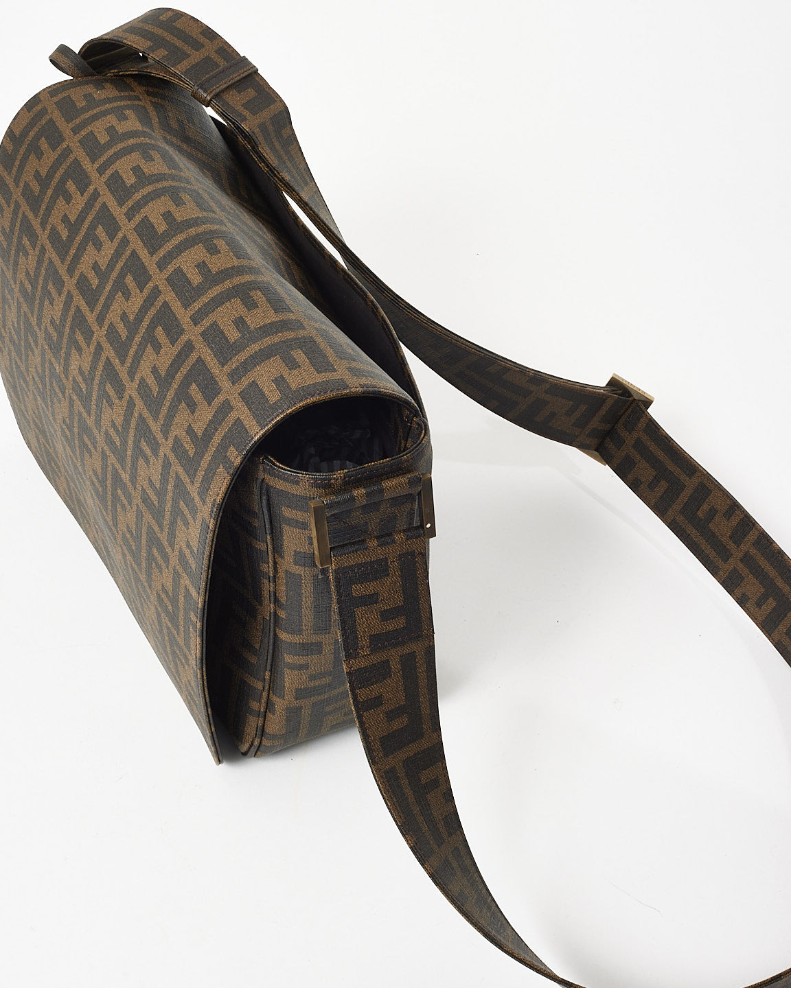 Fendi Brown Tobacco FF Zucca Coated Canvas Flap Messenger Bag