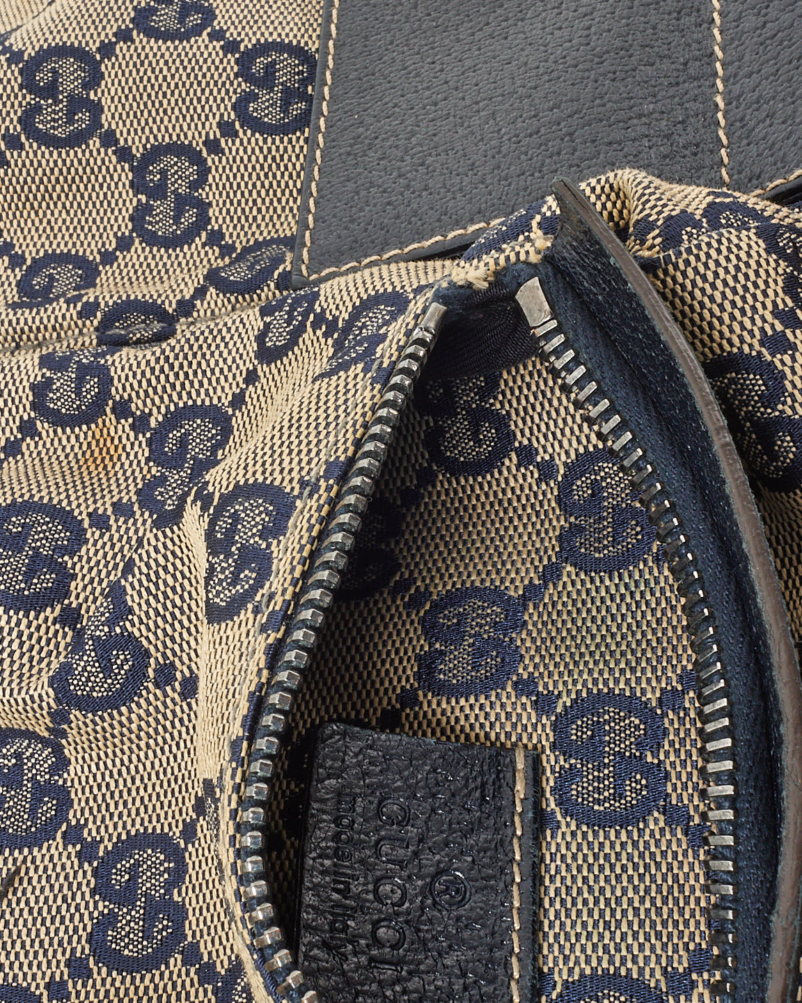 Gucci Navy & Beige Monogram GG Canvas Double Pocket Belt Bag
