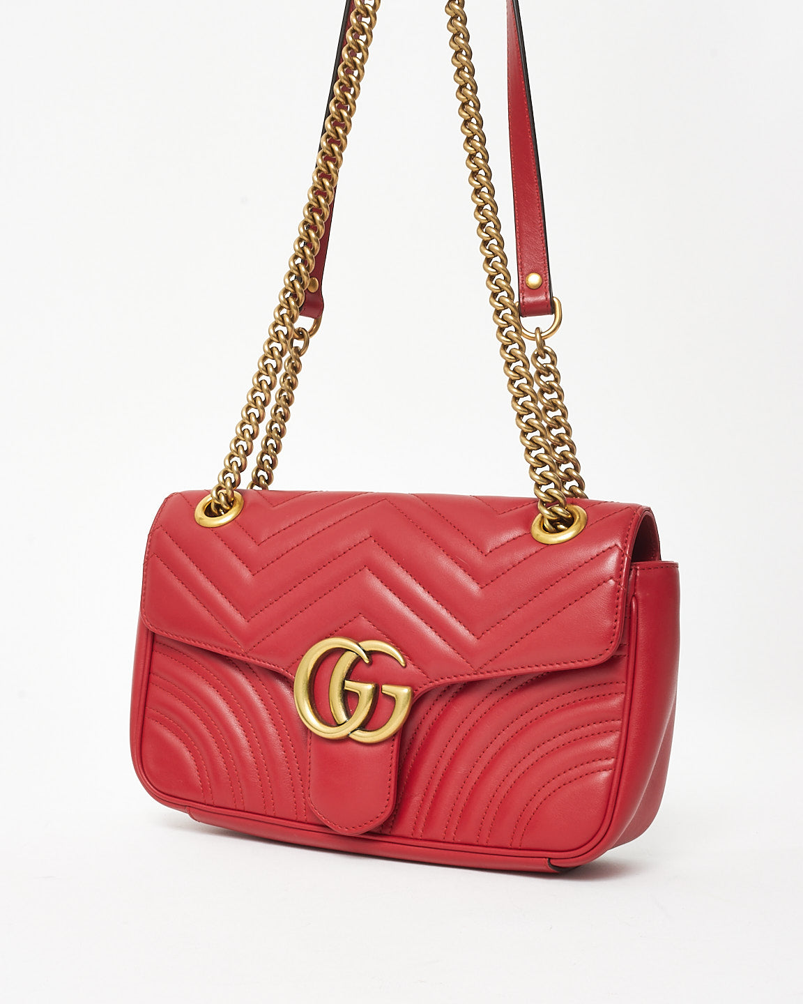 Gucci Red Matelassé Leather Medium Marmont Flap Shoulder Bag
