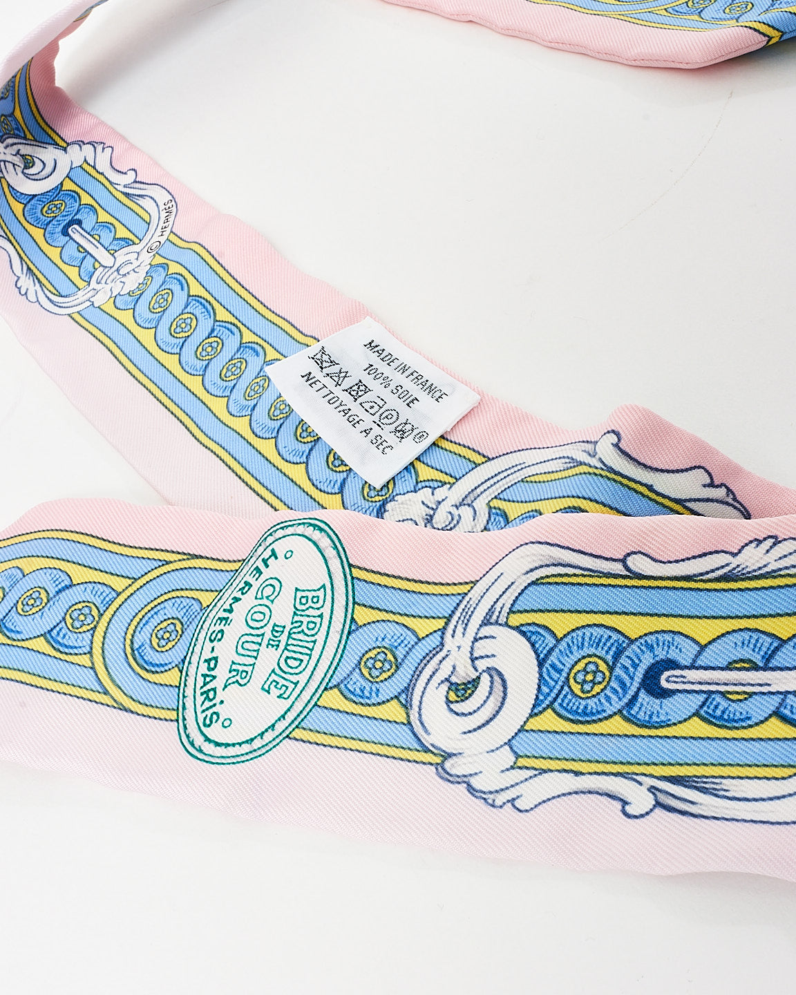 Hermès Pink/Blue/Yellow Silk Bride de Cour Silk Twilly Scarf
