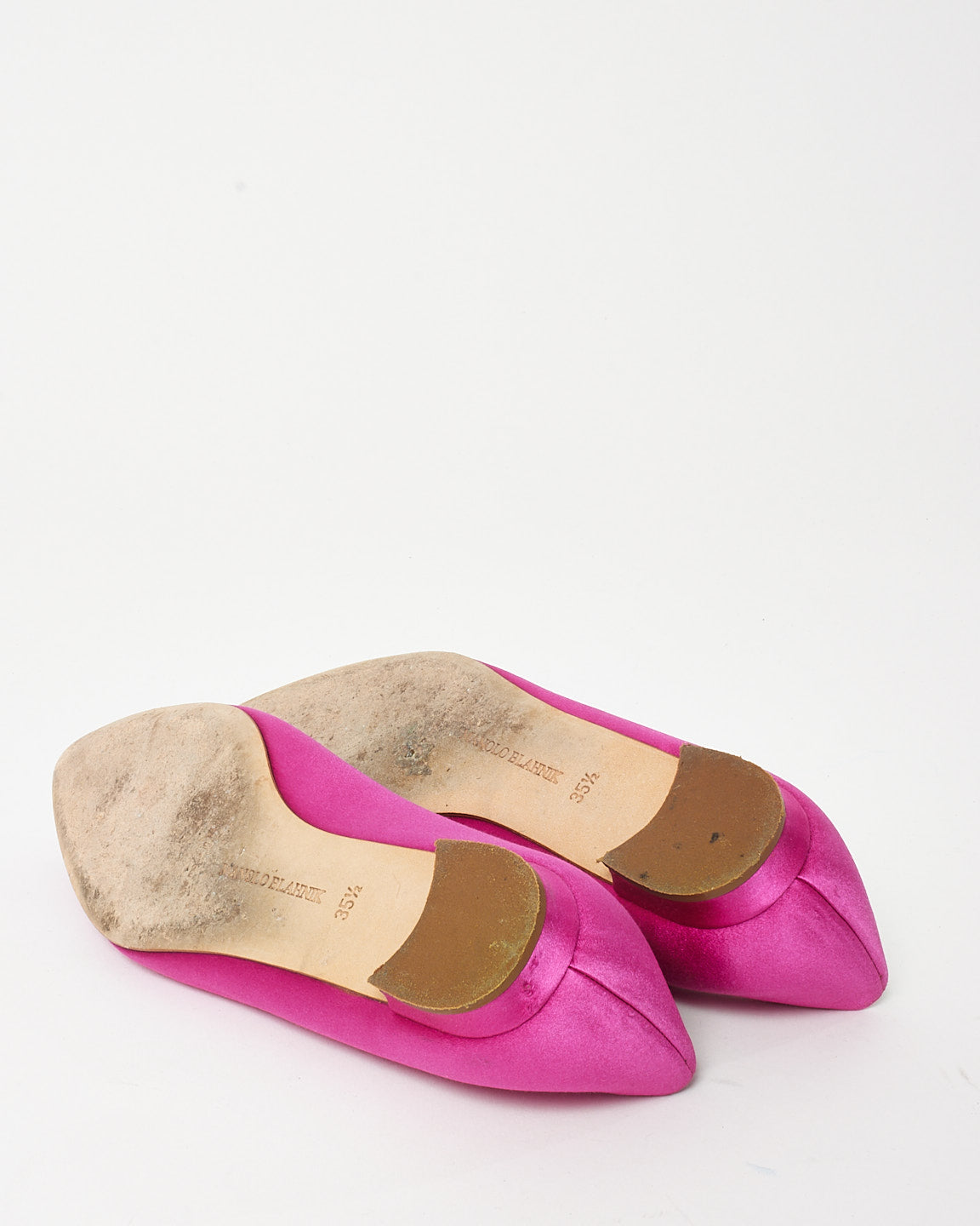 Manolo Blahnik Dark Fuchsia PInk Satin Jewel Buckle Flats - 35.5