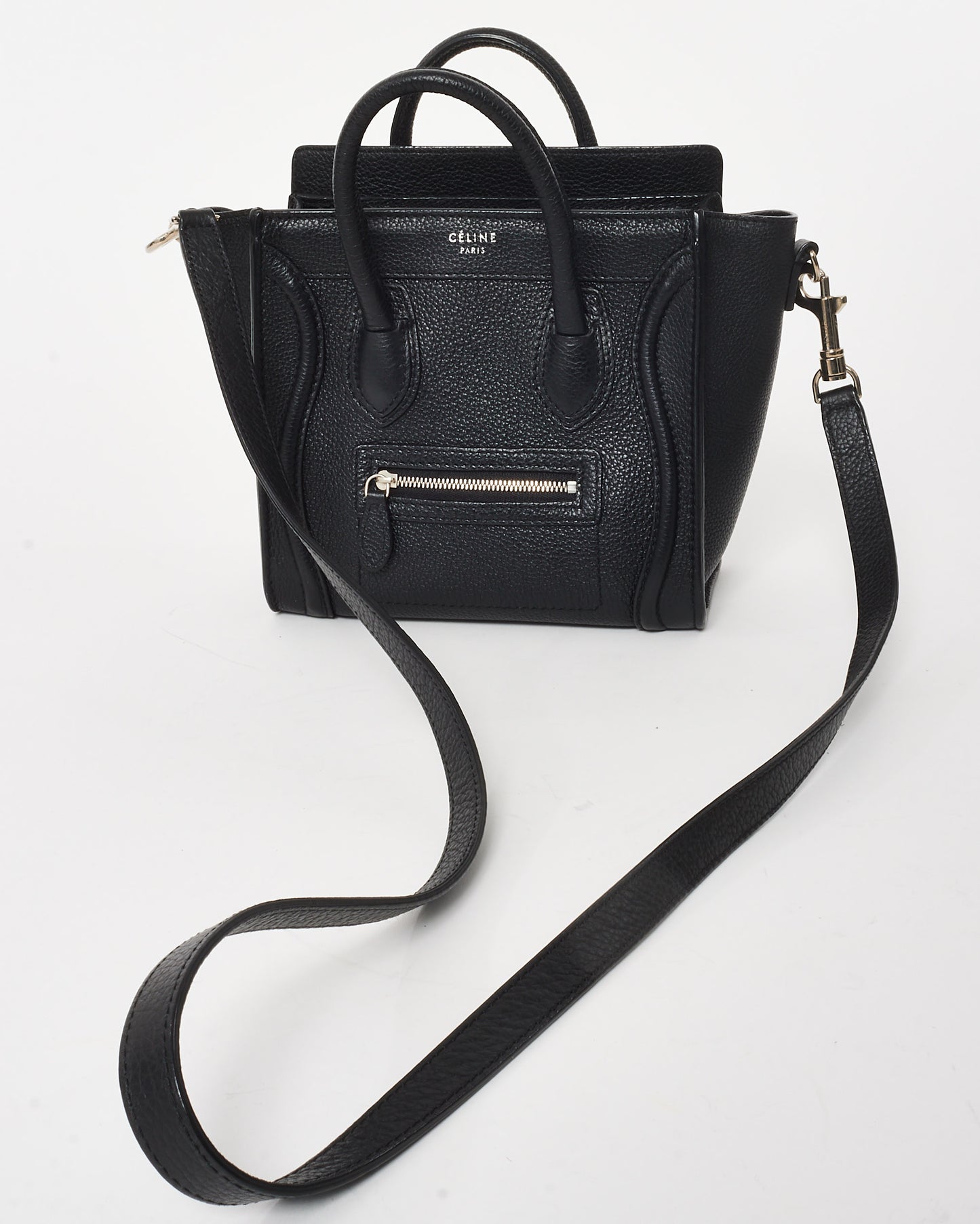 Celine Black Drummed Leather Nano Luggage Bag