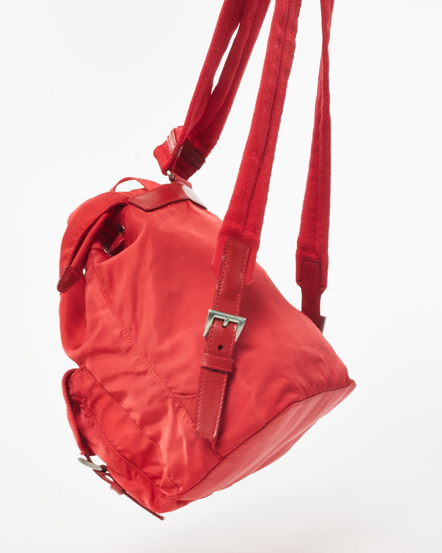 Prada Red Nylon Small Pocket Drawstring Backpack