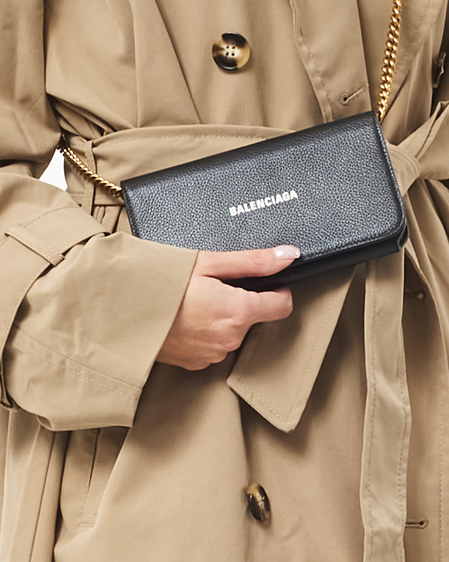 Balenciaga Black Leather Logo Cash Phone Case Crossbody Bag