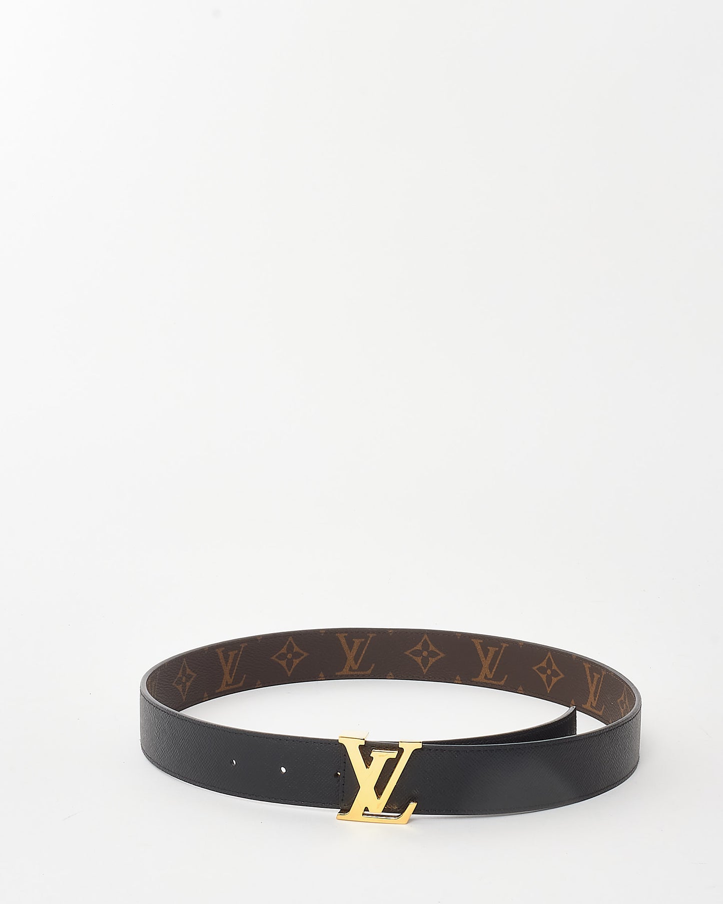 Louis Vuitton Black & Monogram Canvas LV Initiales 30mm Reversible Belt - 75