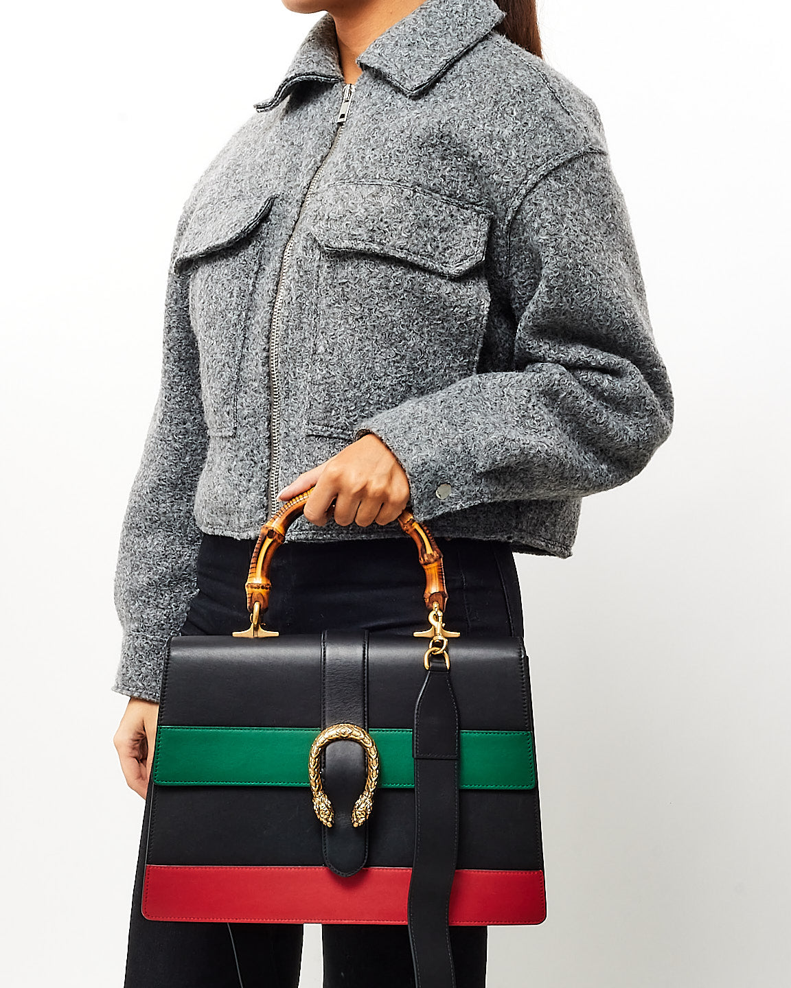 Gucci Black/Green/Red Leather Large Sylvie Web Dionysus Bag